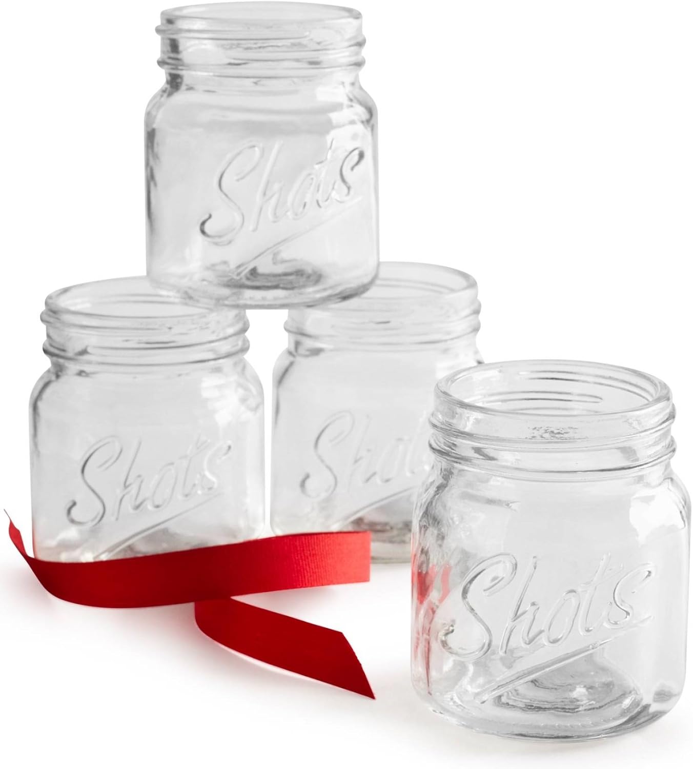 Circleware Mini Mason Jar Heavy Base Shot Glasses Set of 6 Fun Party Home Entertainment Dining Beverage Drinking Glassware Tumbler Whiskey Coffee Espresso Liquor Bar Jello Cups, Script, 4.9 oz