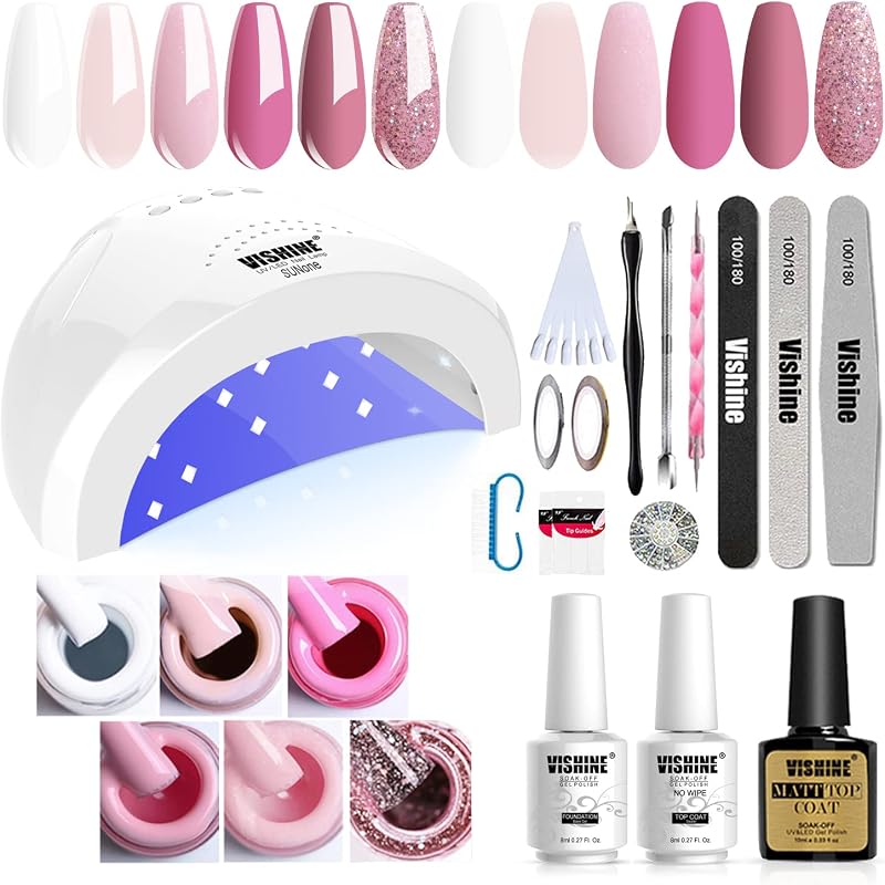 Gel Nail Polish Starter Kit with 48W SUNOne UV LED Nail Lamp Speed Dryer Manicure Tools 6 Pretty Colors Gel Polish Base and Top Coat #01