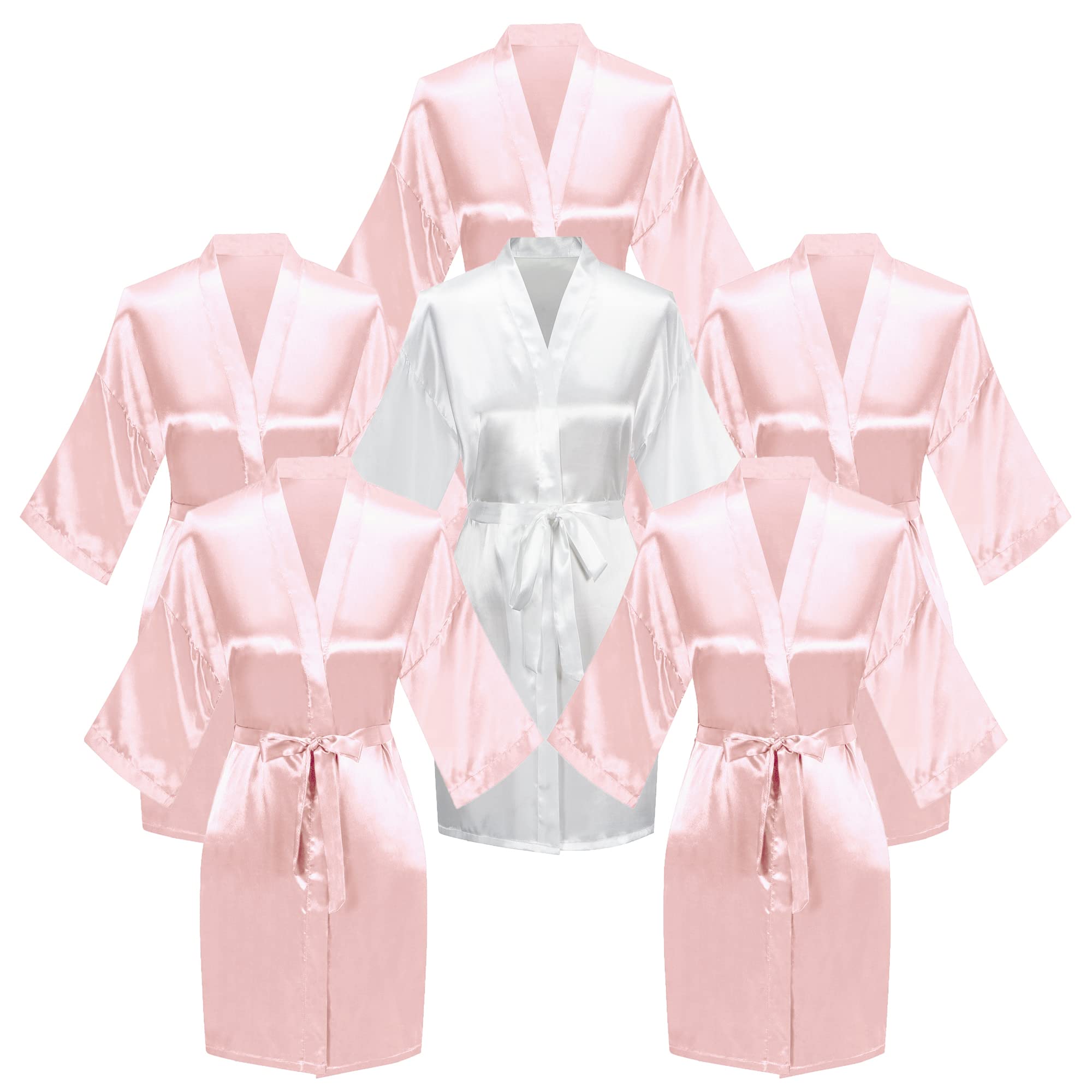 Bata de baño de 6 piezas para novia y dama de honor con diamantes de imitación, vestido tipo kimono