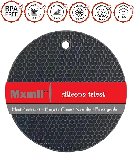Miniatura 2 de Mxmll - Juego de 4 salvamanteles redondos de silicona resistentes al calor de 7 pulgadas, protegen la encimera de la mesa de ollas y sartenes