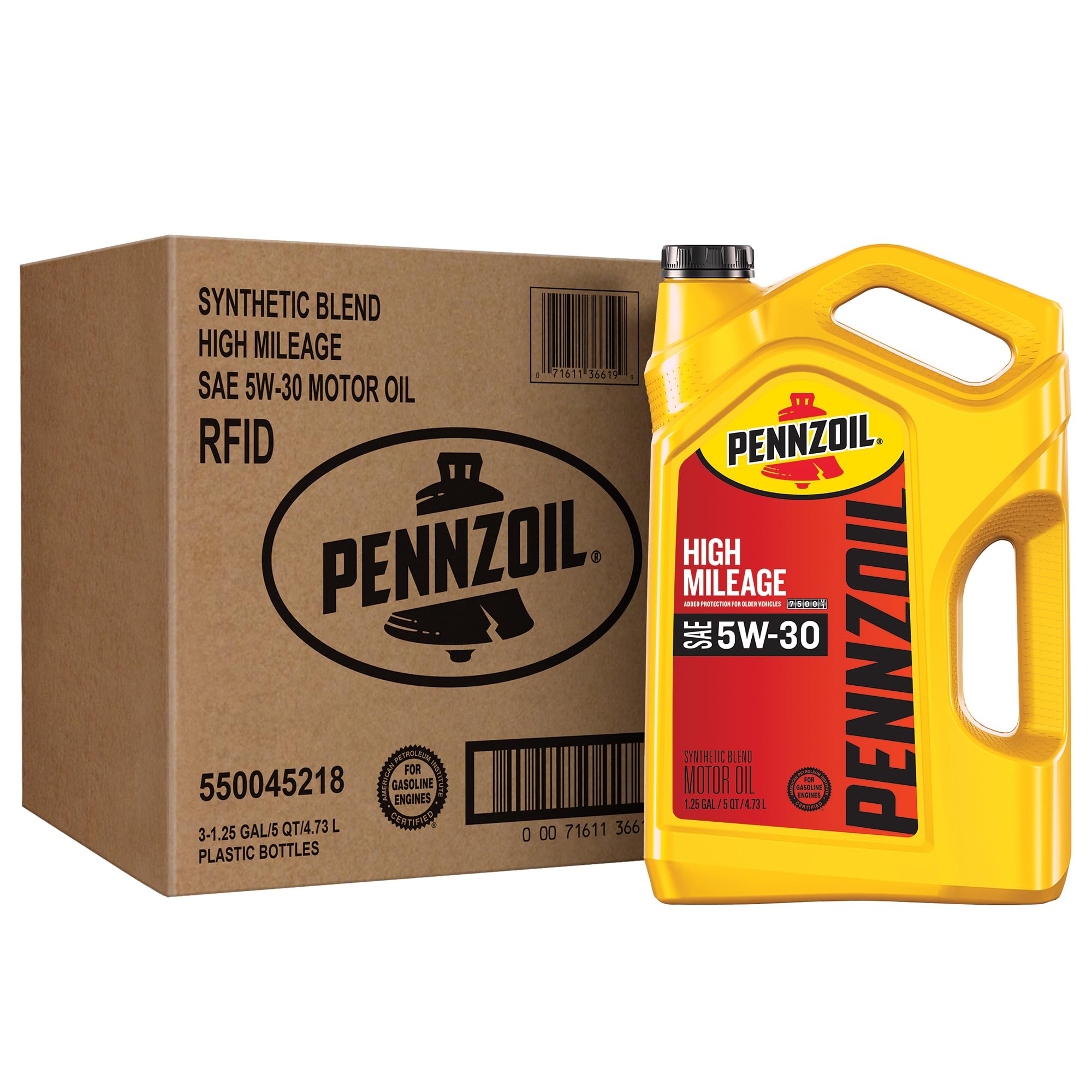 Pennzoil High Mileage 5W-30 Motor Oil, 5 Quart (3 Pack)