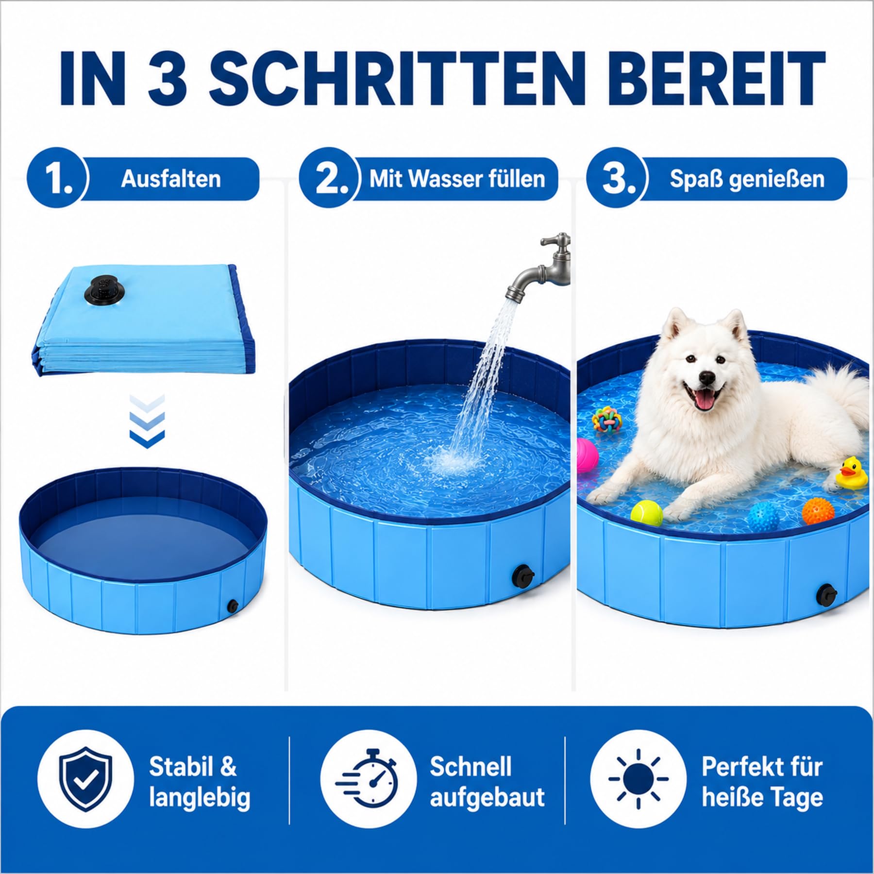 Hundepool Faltbar,120x30cm Faltbarer Pool mit Ablassventil,Swimmingpool Hundebadewanne Faltbarer,Planschbecken für Haustiere für Hunde und Katzen