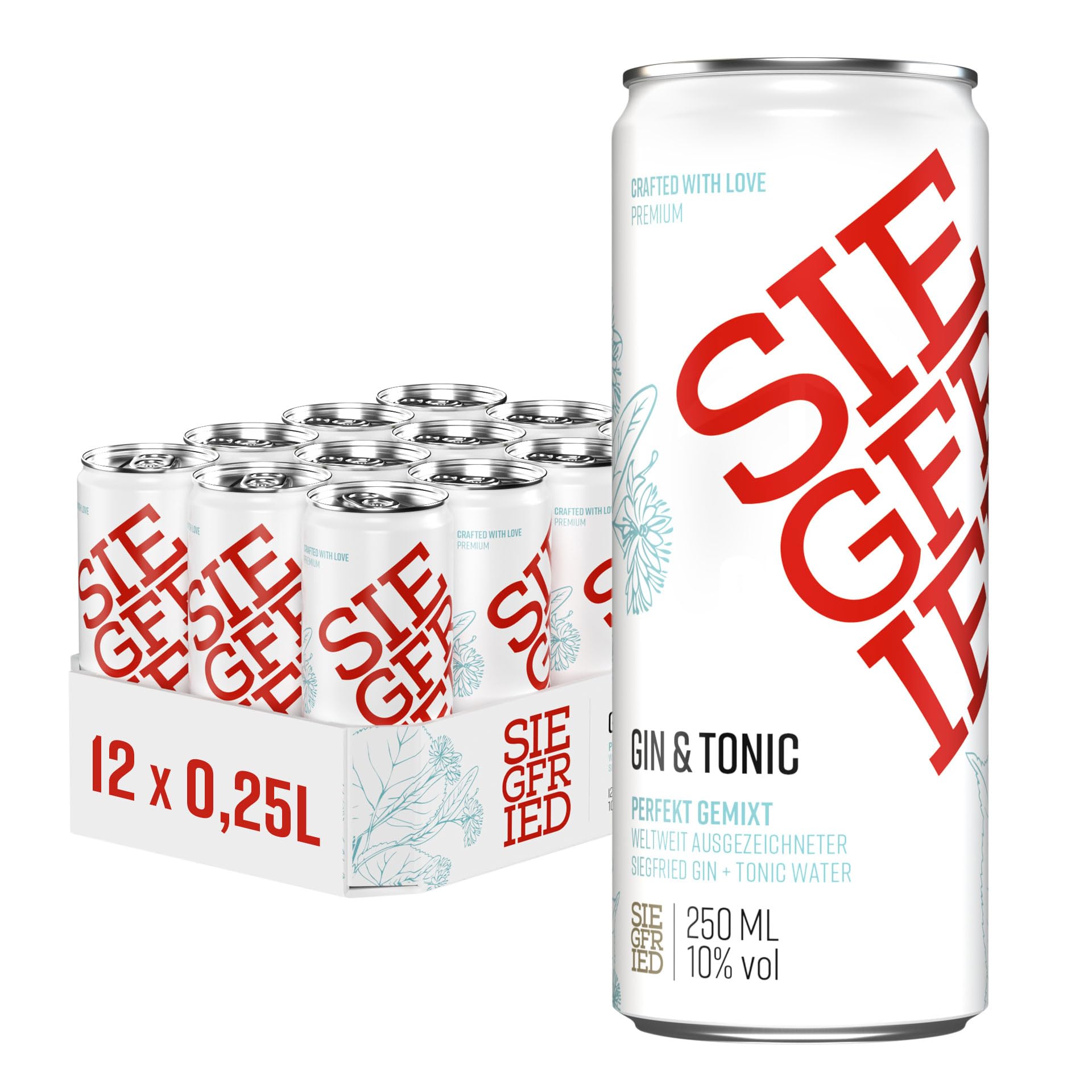 Siegfried Gin & Tonic | Premium Longdrink mit perfekt abgestimmtem Tonic Water | Ready-to-Drink | 12 x 250ml Dose | EINWEG | Made in Germany