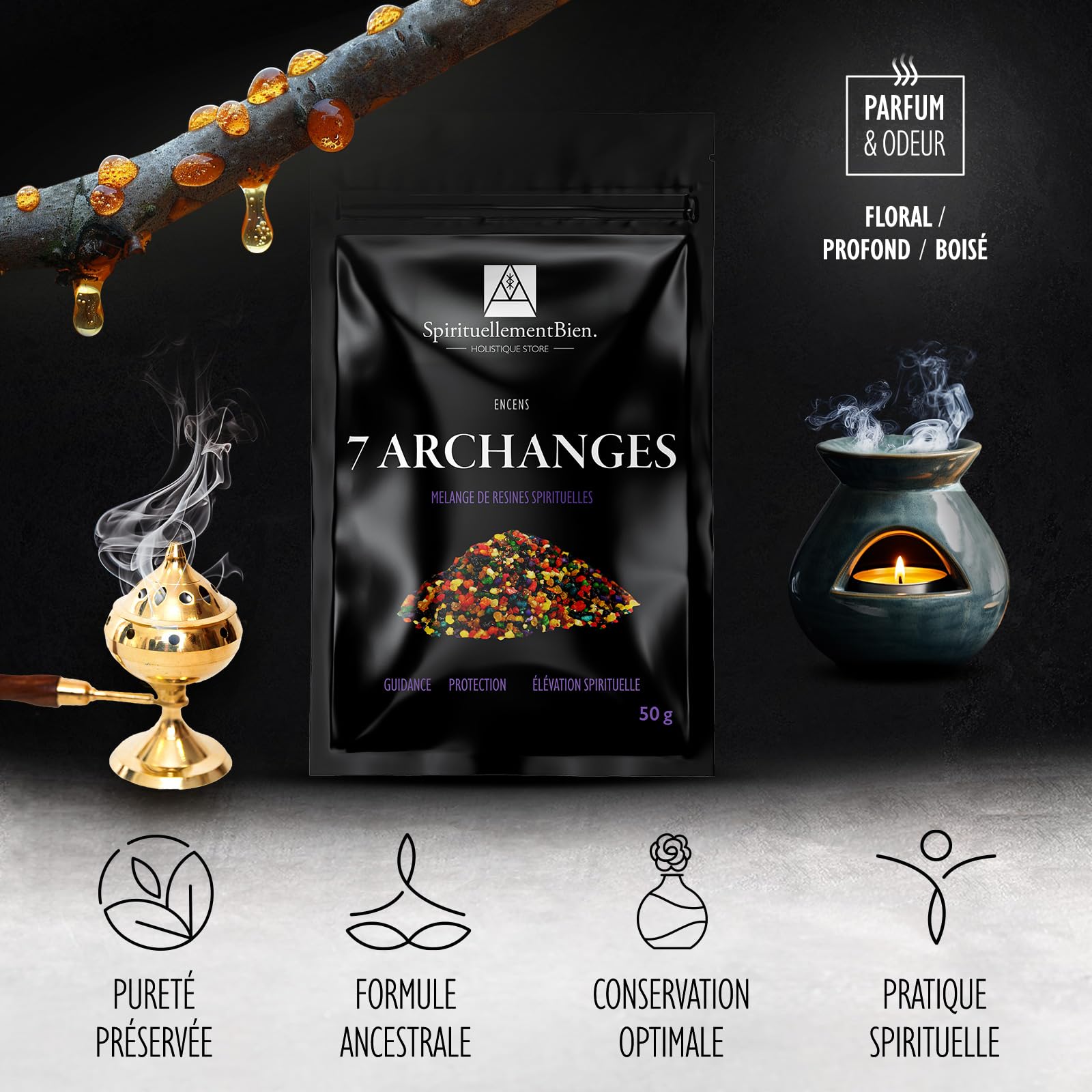 Kadzidło żywiczne 7 Archaniołów, 100% naturalne, 50 g - Autentyczna żywica religijna do fumigacji, przewodnictwa, ochrony, podnoszenia duchowego