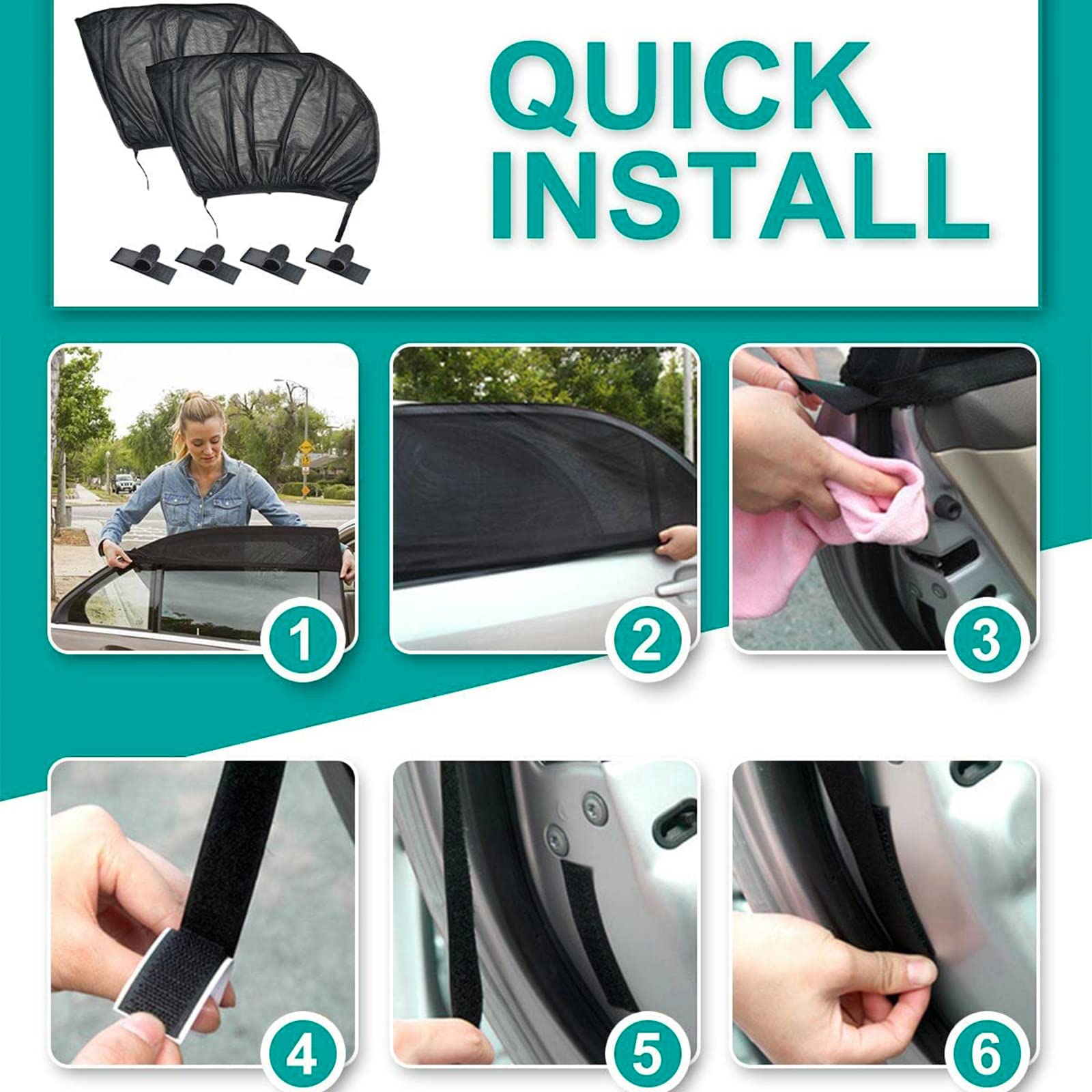 Pare-soleil Voiture Enfant - Filet Anti-moustiques Et Anti-UV, Taille Universelle Berline/SUV, 4 Pièces