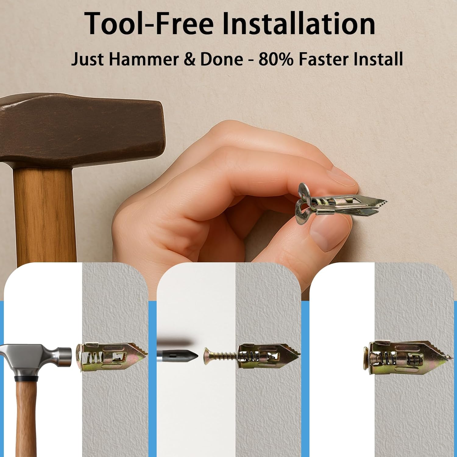 60 PCS Self Drilling Drywall Anchors Kit – 30 PCS Steel Anchor and 30 PCS zinc Screws for 3/8"–5/8" Walls, Easy No-Drill Install, High Strength for TVs, Shelves & Picture Frames