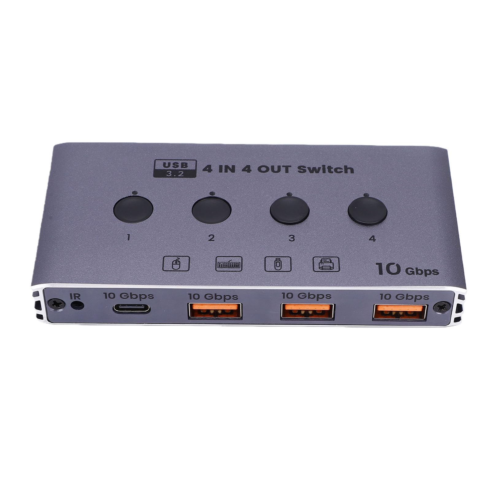 Fabater USB 3.2, 4 Komputery, 4 Urządzenia, 4Port Selektor Przełącznika USB, 10 Gb/s, Udostępnianie Danych Klawiatura Mysz Drukarka Skaner z Kablem i Pilotem (wtyczka UE)