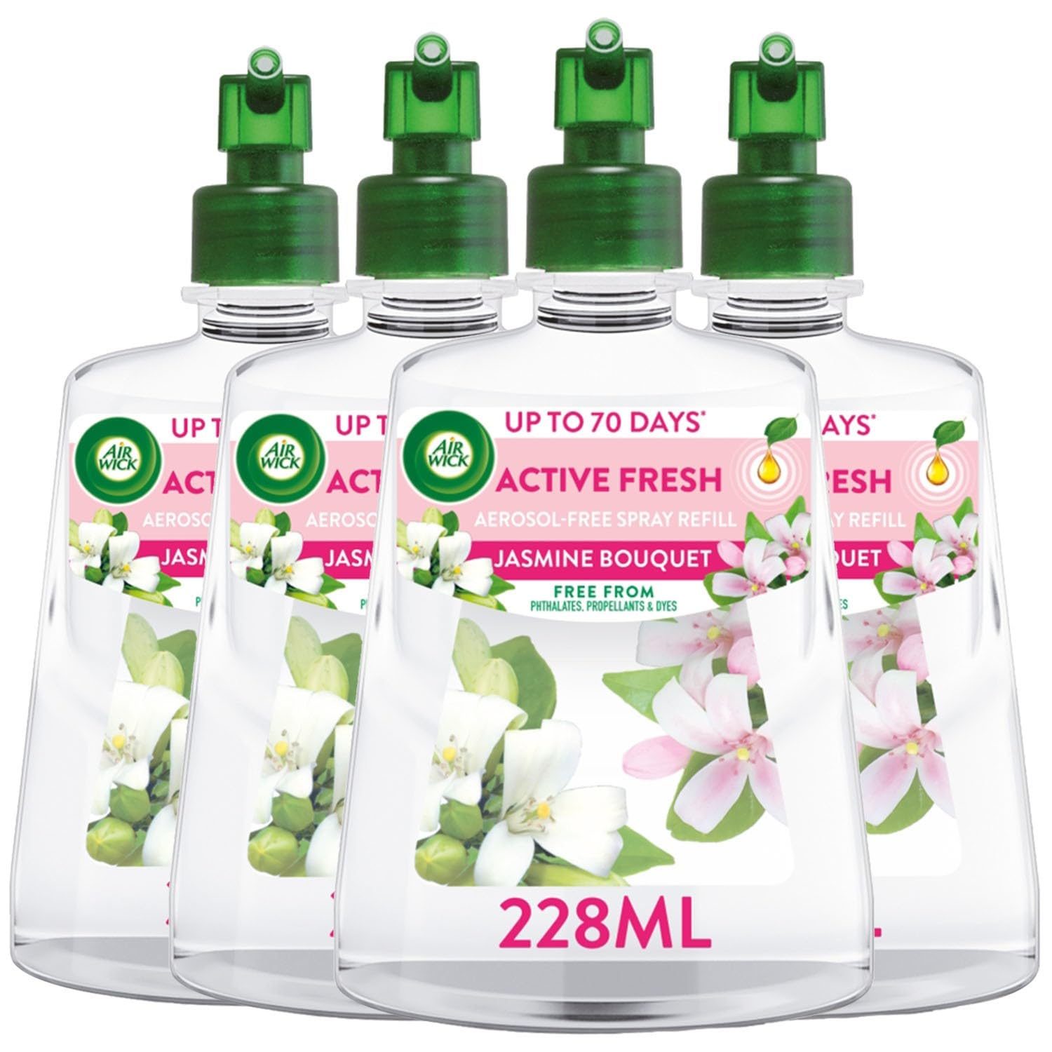 Air Wick Aerosol Free Refill Automatic Jasmine Bouquet 228ml Air Freshener Pack Of 4, Bulk Buy