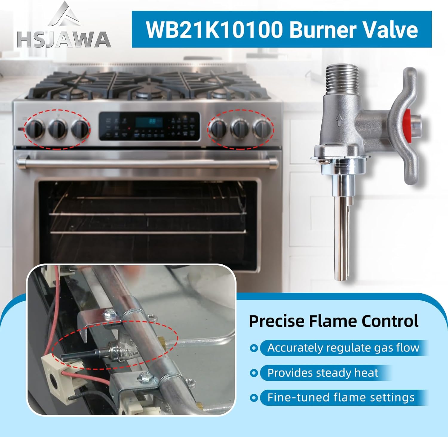 WB21K10100 Surface Burner Valve Compatible with GE Hotpoint WB21K10100 Range Valve Burner Models Include 1473798 AP4368232 PS2345608 EAP2345608 (Gray 2PC)