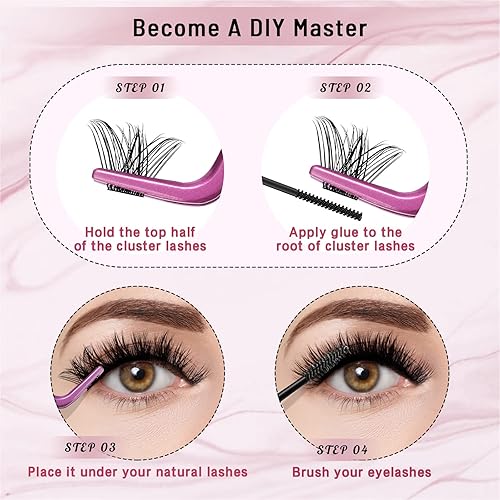 Miniatura 5 de 180 pestañas en racimo individuales y esponjosas, extensiones de pestañas y espejo, 2 en 1, fáciles de aplicar en casa (volumen, D-10-16 mezclas)