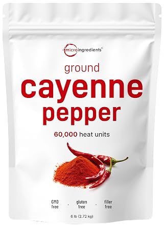 Ground Cayenne Pepper Powder, 6lbs 60,000 SHU Heat | Premium Source for Spice & Seasoning | Garden Protection from Wildlife | Additive Free, Non-GMO, Bulk Supply