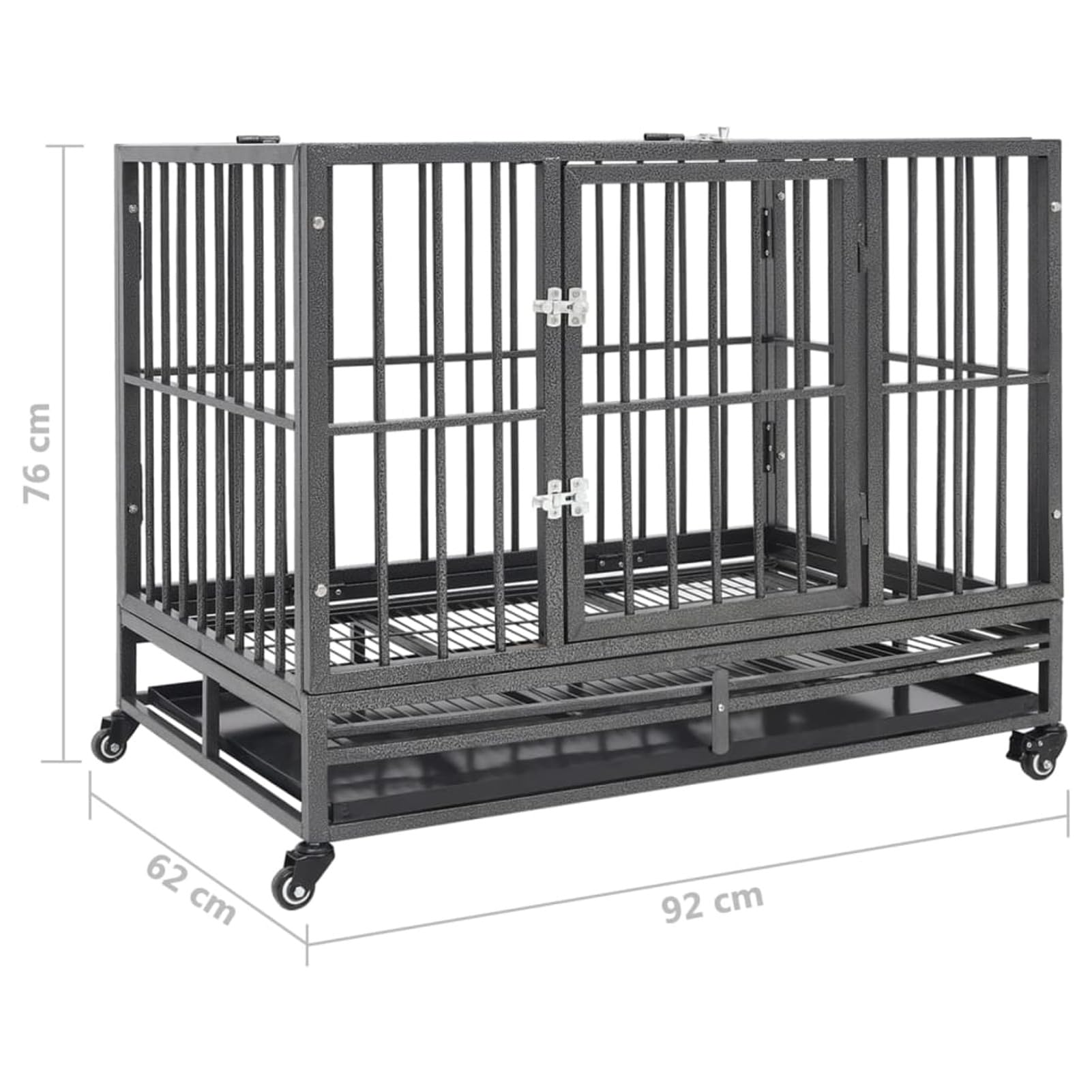 Homgoday Klatka dla psa klatka dla psa wewnętrzna Kennel dla psów klatki dla psów na zewnątrz ogrodzenie dla psów, klatka dla psa ze stalowymi kołami 92 x 62 x 76 cm