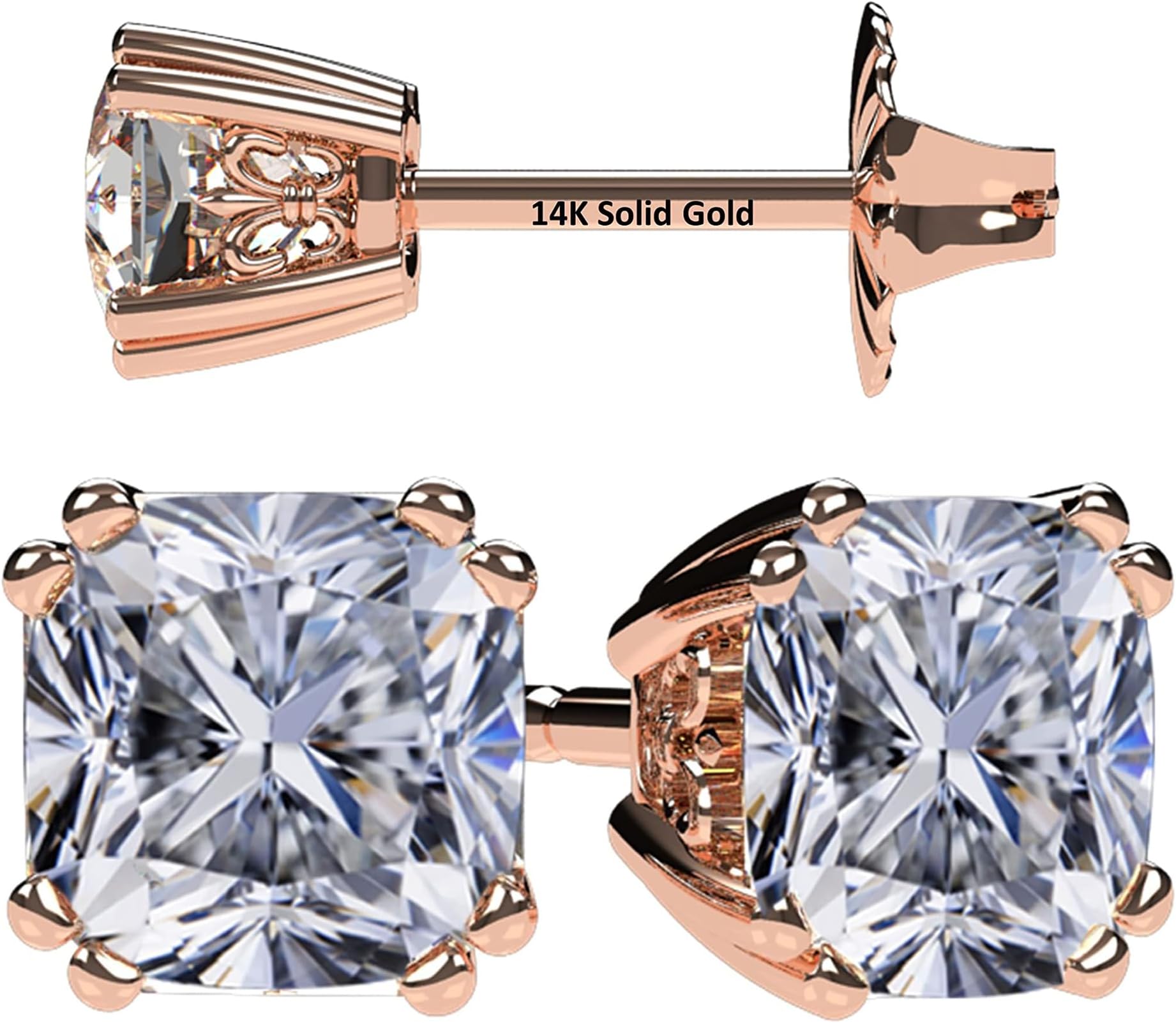 Cushion Cut Simulated Diamond Stud Earrings 14K Solid Gold Post & Sterling Silver-0.60ctw-4.00ctw CZ