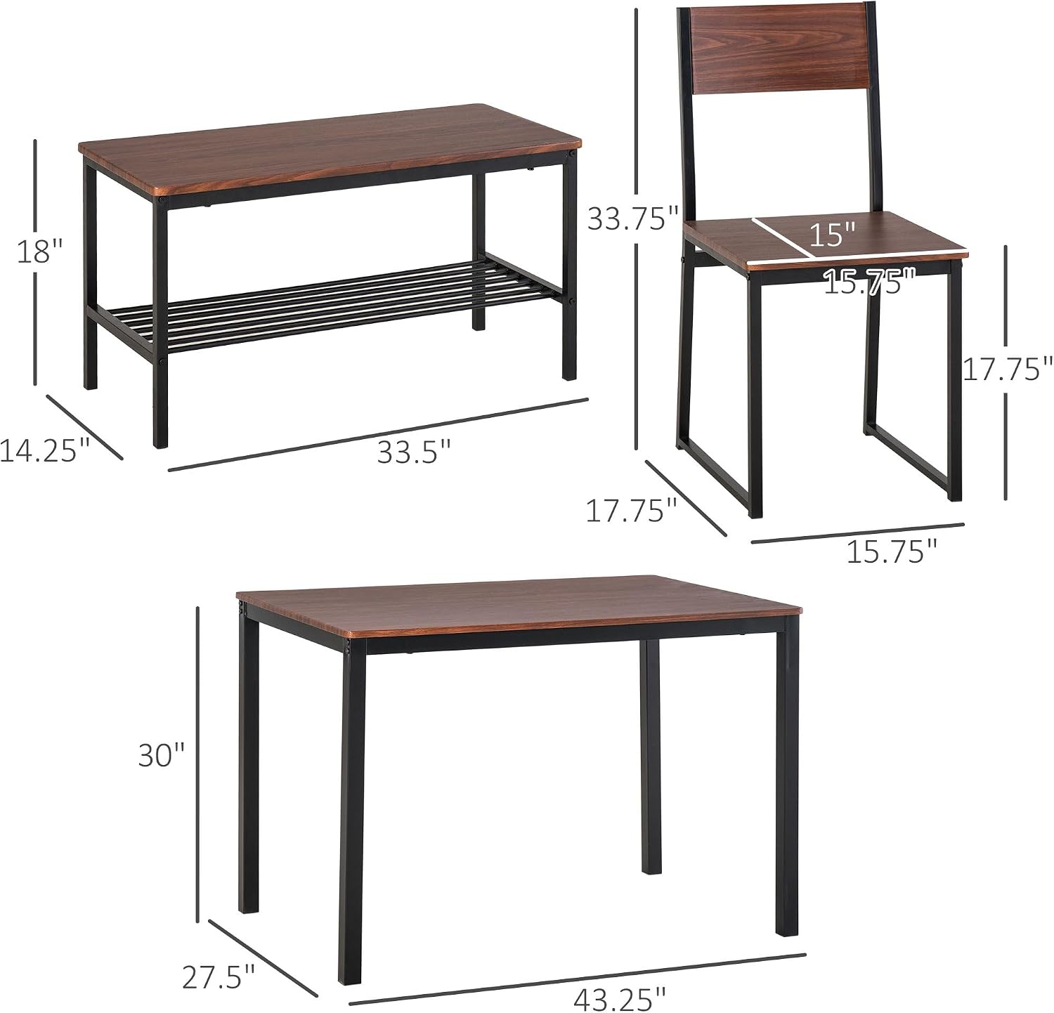 4-Piece Dining Table Set with Bench
