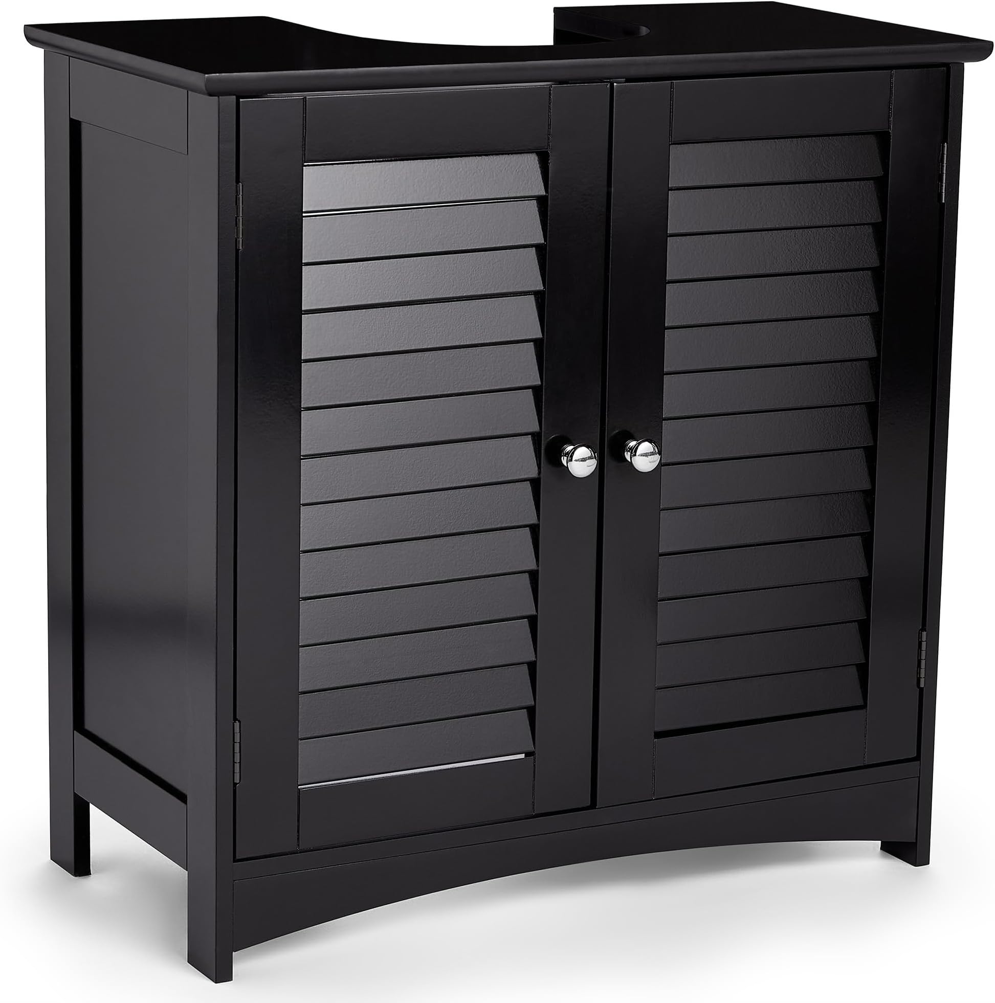 VonHaus Under Sink Bathroom Cabinet – Black Under Sink Storage for Bathroom - Freestanding Under Basin Cabinet with 2 Internal Shelves & Shutter Style Doors – Under Sink Cupboard – Shrewsbury