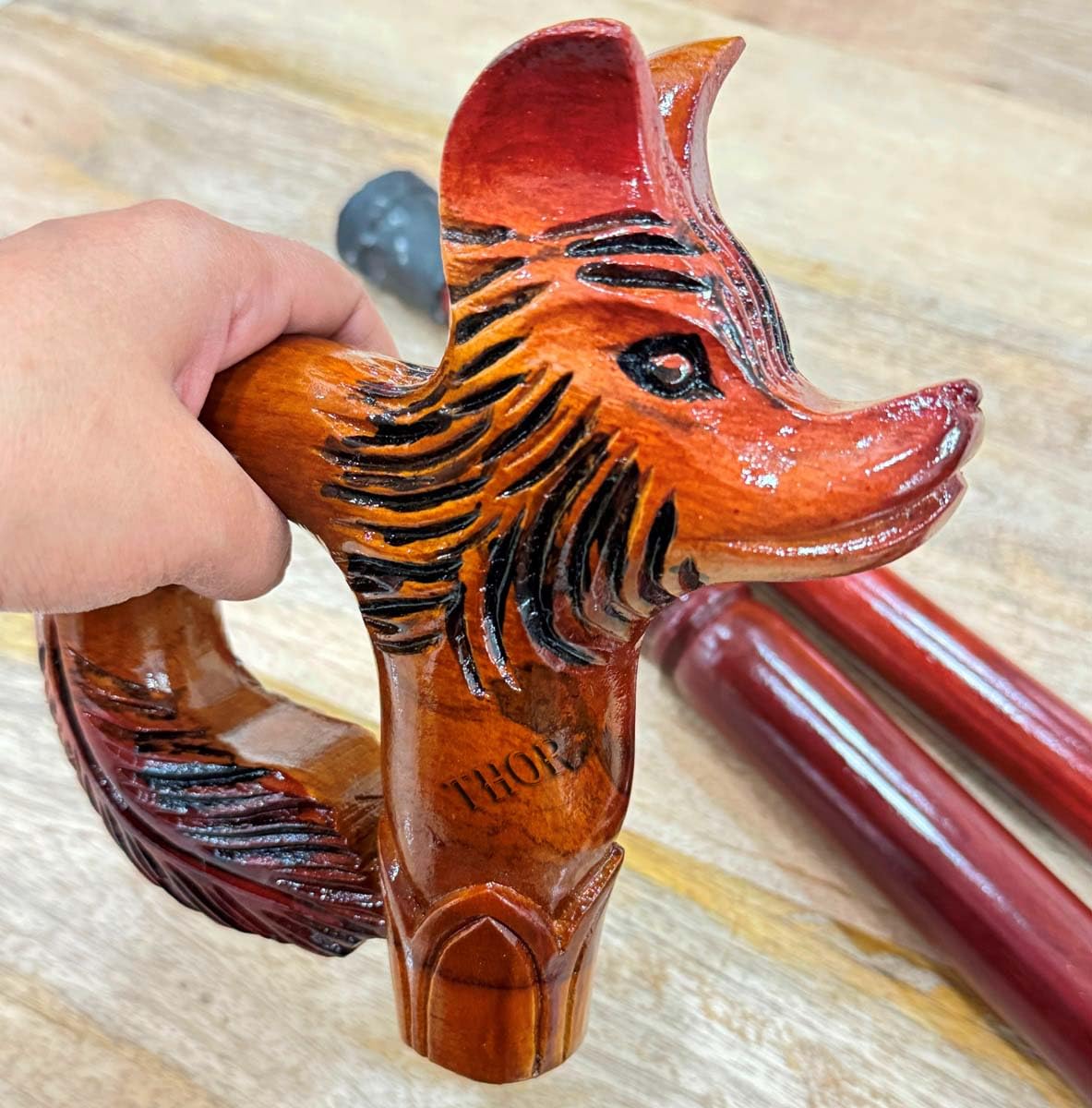 【希少・縁起物】木彫り 魚モチーフ ステッキ 杖 木製 ハンドメイド 彫刻 希少・縁起物】木彫り 魚モチーフ ステッキ 杖 木製 ハンドメイド 彫刻