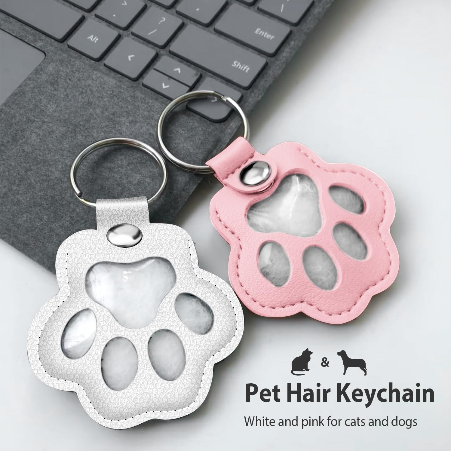 KAWAAN 2 Pezzi Portachiavi Commemorativo per Animali Domestici, Portachiavi in Pelle, Scatola Ricordo Peli Animali Domestici, Ciondolo Commemorativo con Zampa Animale, Rosa + Bianco