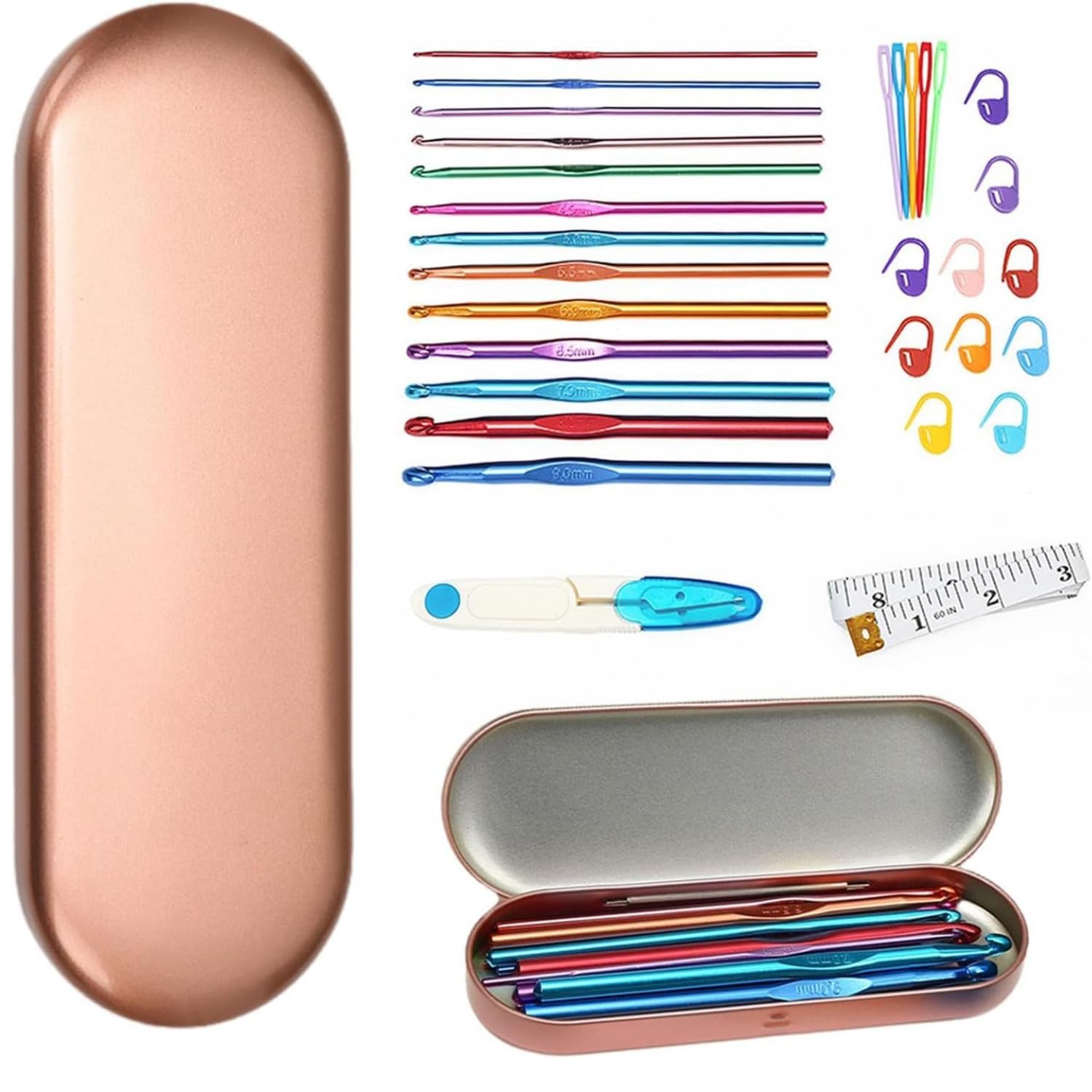 Tusmad 30-Piece Ergonomic Crochet Hook Set – Knitting Needle & Yarn Weaving Kit with Storage Case & Accessories – Crochet Hooks for Beginners, Adults & DIY Crafting Metal Storage Case Included-image-30