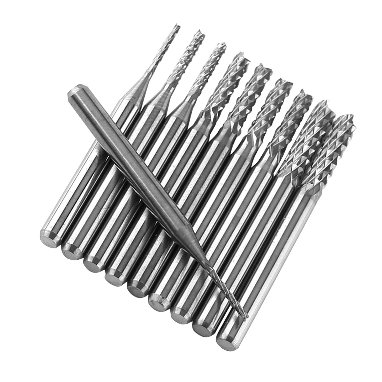Juego de 10 fresas de carburo de tungsteno, herramientas de corte de fresa de carburo con bordes afilados para fresado de PCB, diámetros de 1,0, 1,5, 2,0, 2,5 y 3,0 mm, para