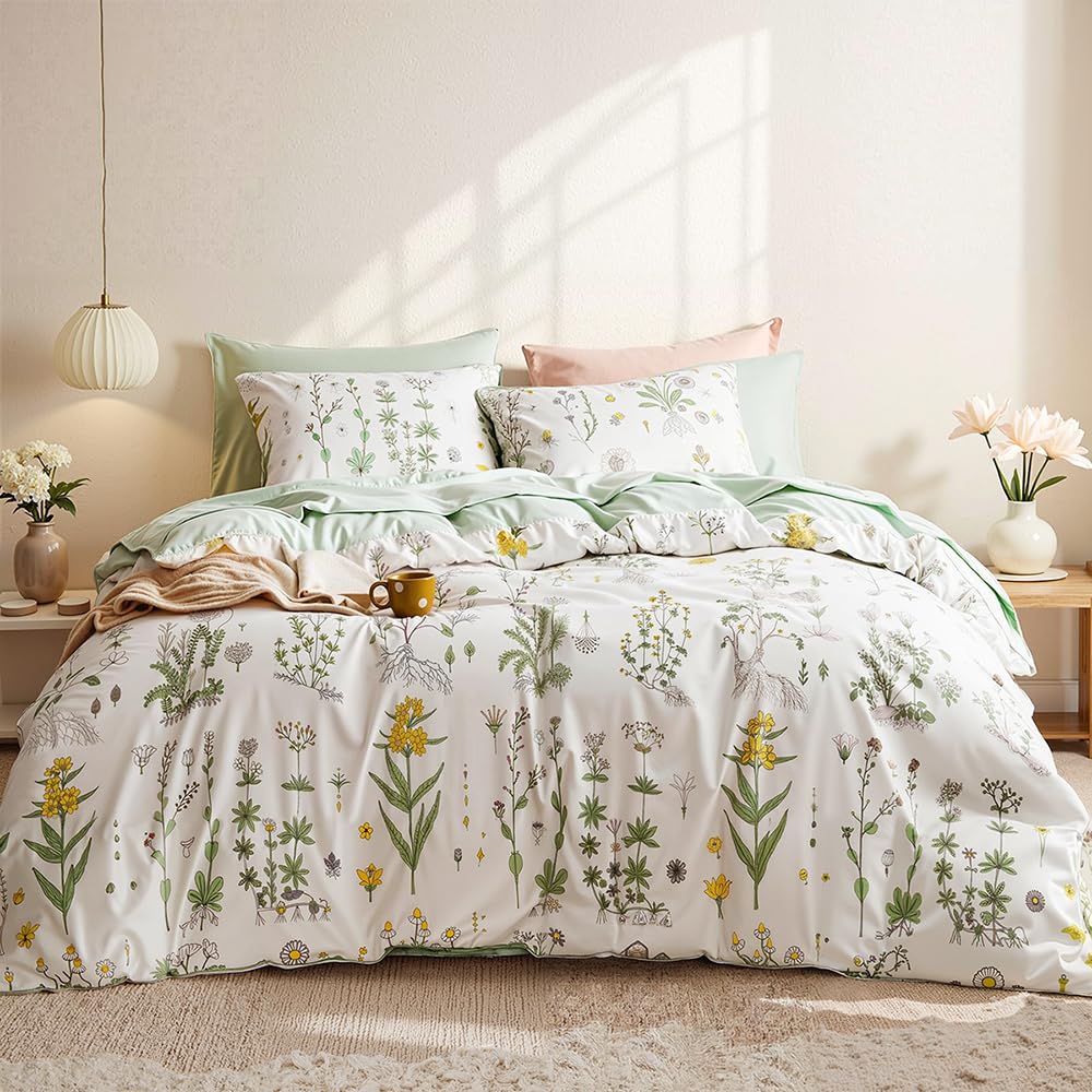 Set Copripiumino Floreale 200x200cm - Microfibra Spazzolata - Reversibile Con Federe 50x75cm - Motivo Giardino - Foto 11