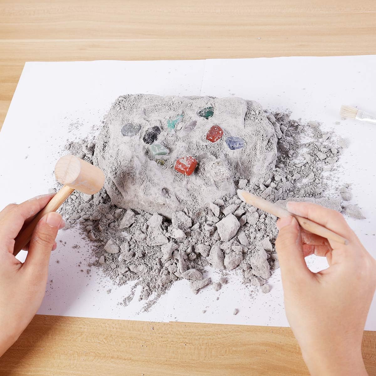 Gemstone Crystal Rock Dig Kit - Science Experiments Toy, Great Educational STEM Gift, Excavate 20 Real Gems Fossils Treasure Geode, Age 4 5 6 7 8 9 10 11 12 Year Old for Kids Boys Girls