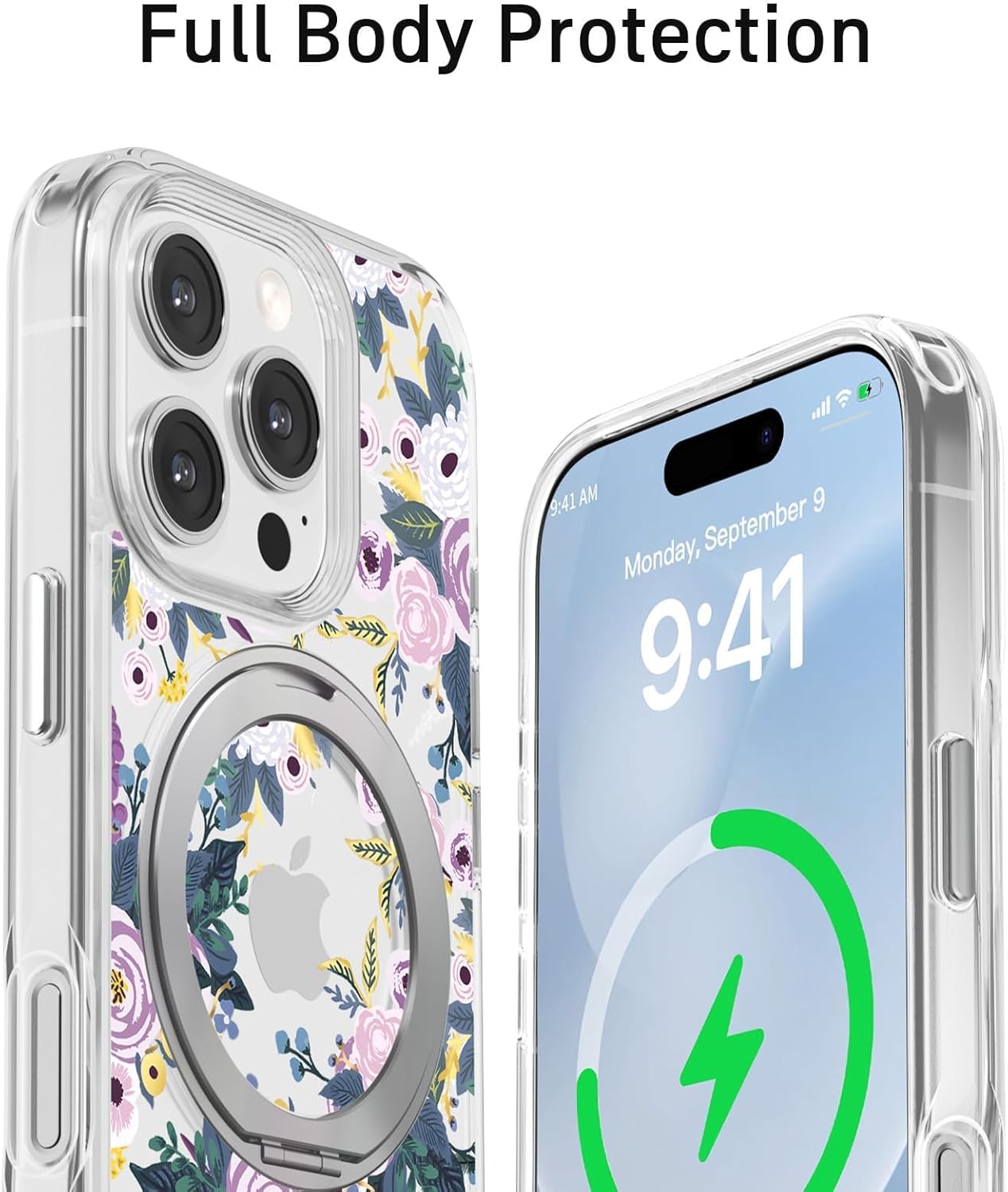 for iPhone 16 Pro Max Case with MagSafe Stand Ring for Women, Cute Spring Floral Design with 360° Kickstand Holder Magnetic Shock Proof Heavy-Duty Protection Purple Flower - Image 4