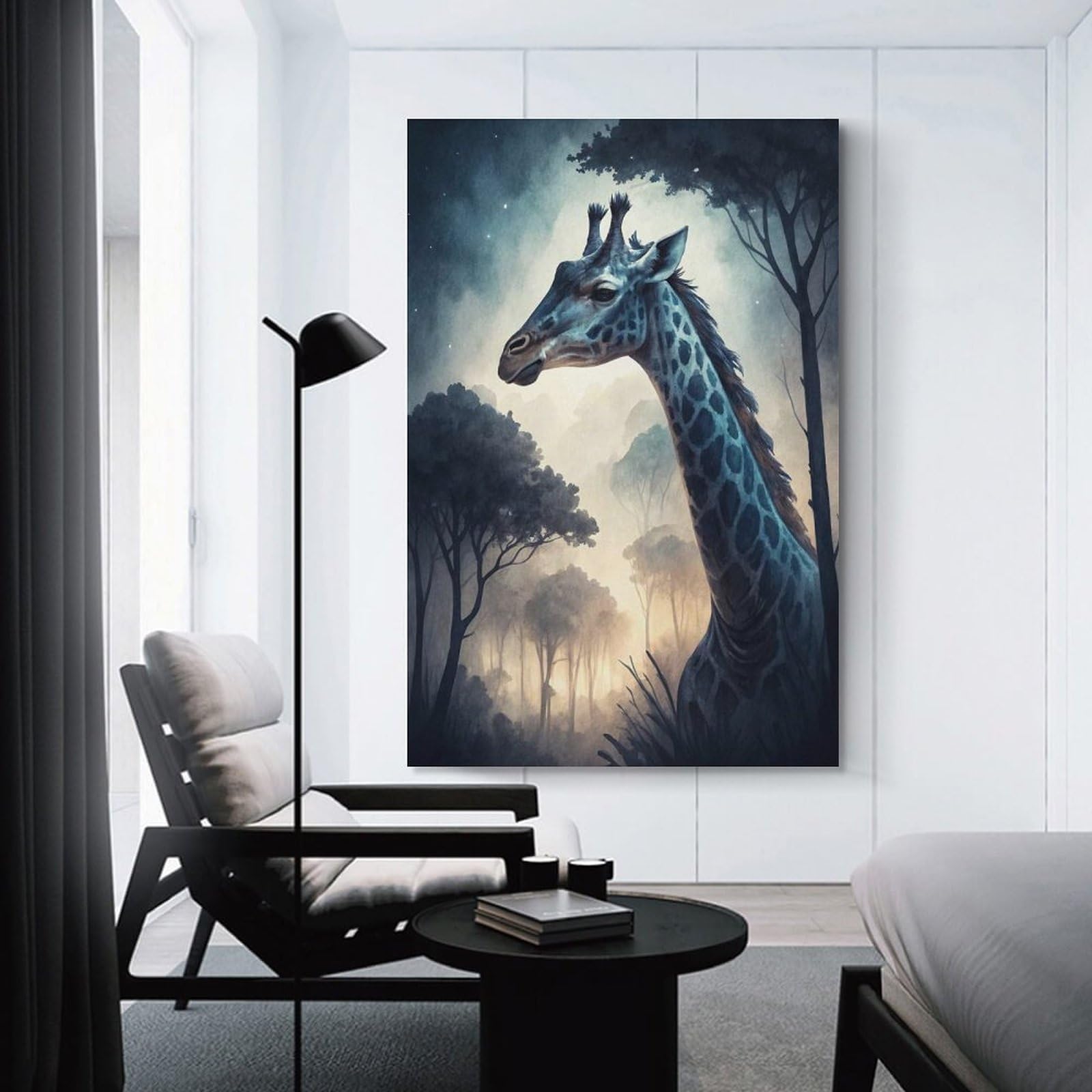 Junmoney Giraffe in A Misty Forest Canvas Wall Decor, 08x12inch(20x30cm), for Gallery Wall Decor And Room Displays, Wall Decor Suited to Curated Displays