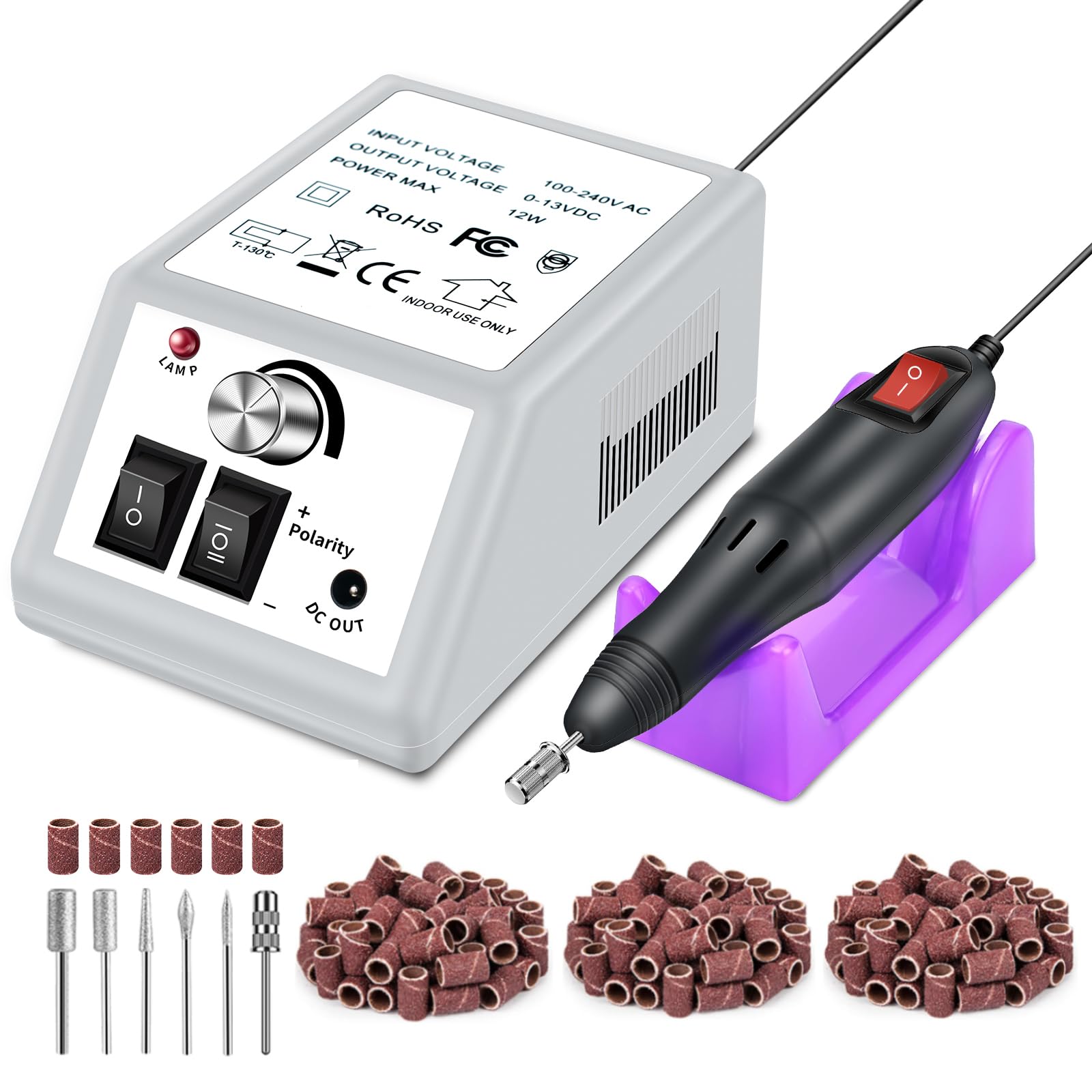 LAVAED Professional Electric Nail Drill Machine Kit - Low Noise Vibration with 156pcs Sanding Bands for Acrylic Nail Drill, Gel Art Remover, Polisher, Manicure, Pedicure
