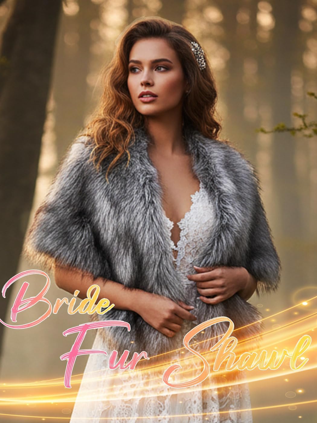 BODIY Bride Fur Shawls and Wraps 1920s Bridal Wedding Faux Fur Scarf Winter Sleeveless Fur Stole for Women and Bridesmaids - Image 2