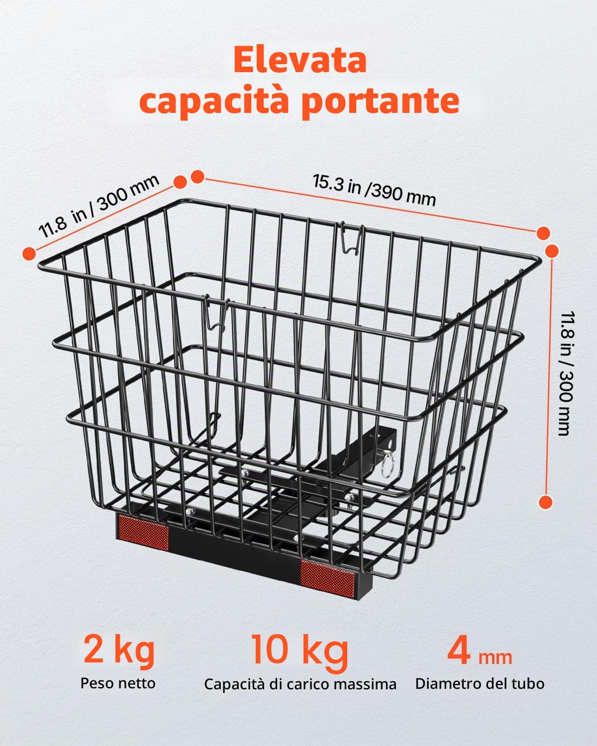 VEVOR Cestino Posteriore per Scooter, Cestino in Filo Metallico Resistente con Maniglia, per il Carico, Funziona con Ricevitore, Compatibile con Maggior Parte Scooter 390 x 270 x 250 mm