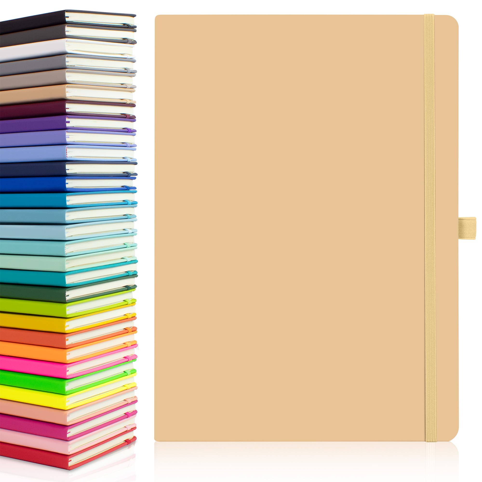 20 x Bulk Pack of Notes London Eco A4 Notebook with Lined Pages, Pen Loop, Ribbon, Date Marks and Paper Pocket, Medium Hardback Journal, Note, sustainably sourced Paper (Pastel Tan) — image 1