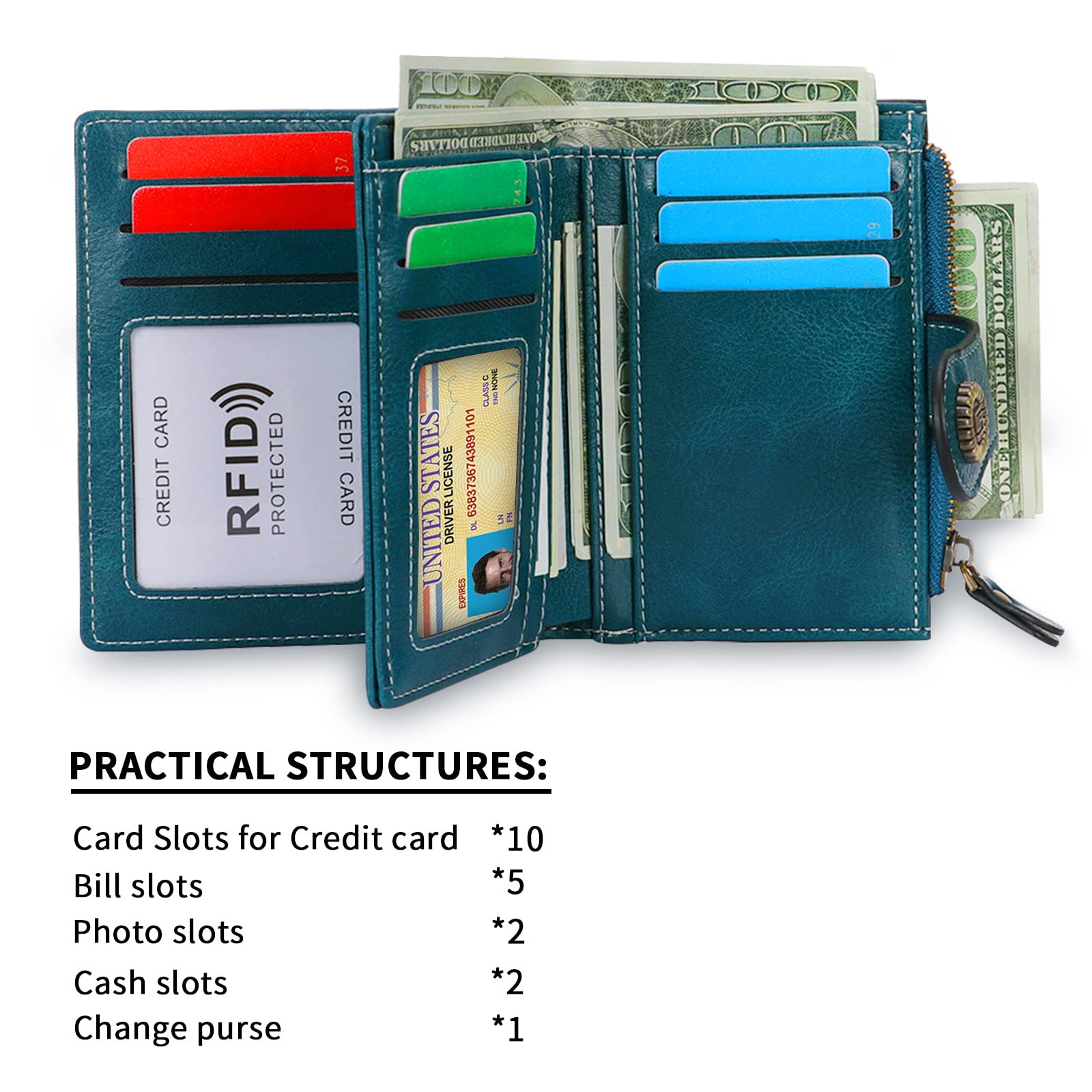 HUA ANGEL Donna Lunga Clutch Portafoglio Grande Capacità Cerniera Portamonete Borsa per Cellulare Pelle PU Pochette da Polso con Multiple Slot per Schede Carte di Credito Contanti Fatture