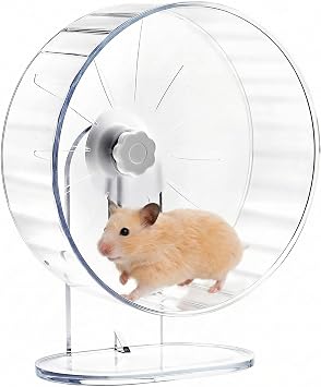 QWORK  Silent Hamster Exercise Wheel, 22CM 8.6" Quiet Running Drum with Adjustable Height, PS Plastic and Acrylic Base, for Hamster Gerbil Chinchilla Small Animals