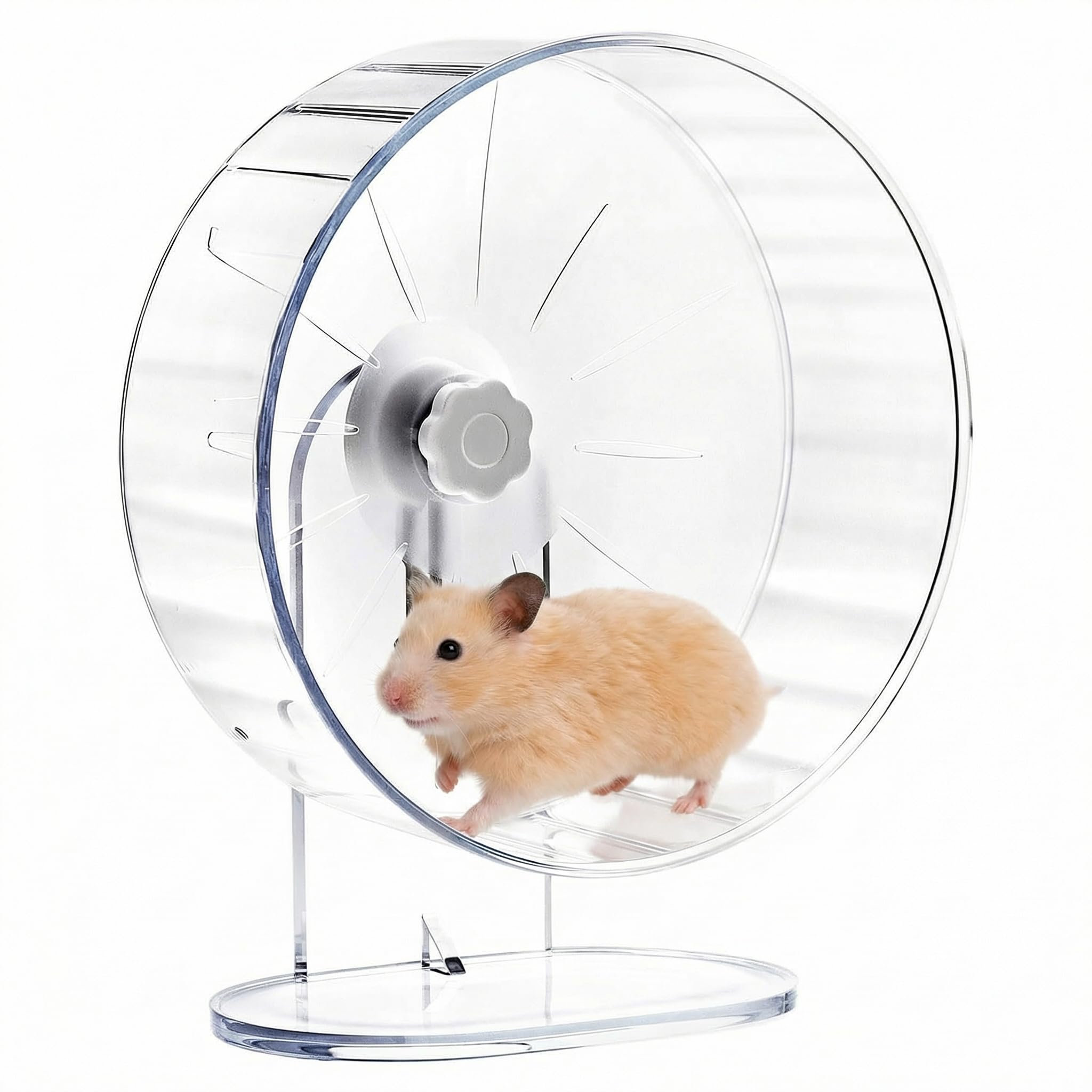 QWORK® Ruota per Criceti Silenziosa, 22 cm - Antiscivolo con Supporto Regolabile per Criceti, Topi, Gerbilli e Roditori - in Acrilico Trasparente