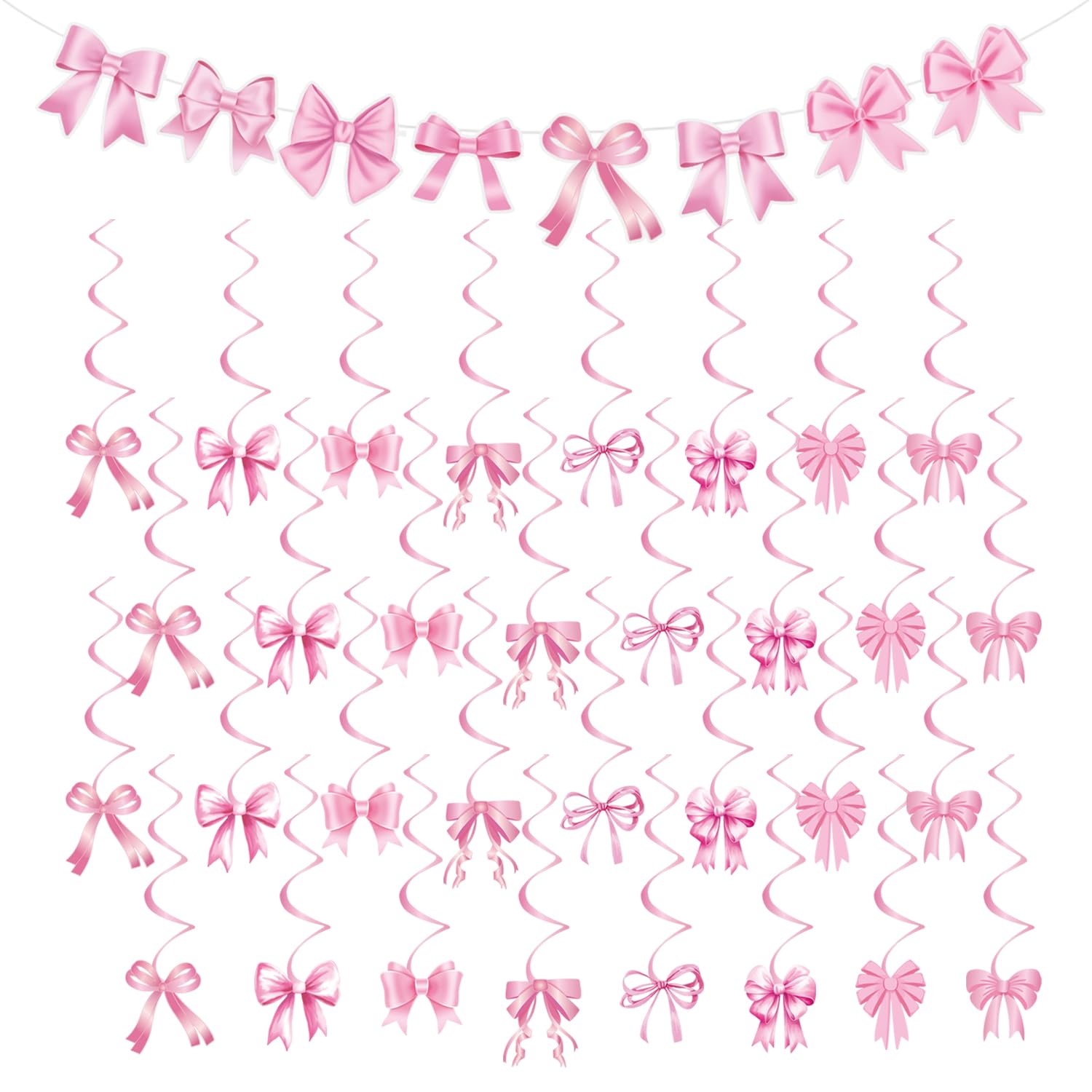 RNSKFG 32 Bow Pendant And 1 Pull Flag, Pink Bow Decoration, Girl Birthday Flag, Party Scene Arrangement.