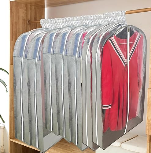 Miniatura 10 de Bolsas de ropa para colgar ropa con refuerzo de 6.3 pulgadas, bolsas de traje de 40 pulgadas para almacenamiento en el armario, fundas transparentes