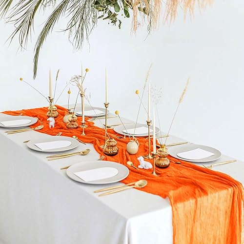 Miniatura 5 de MODFUNS Camino de mesa de gasa color naranja, bohemio, camino de mesa de gasa de 10 pies, camino de mesa de tela de algodón, mantel de queso rústico