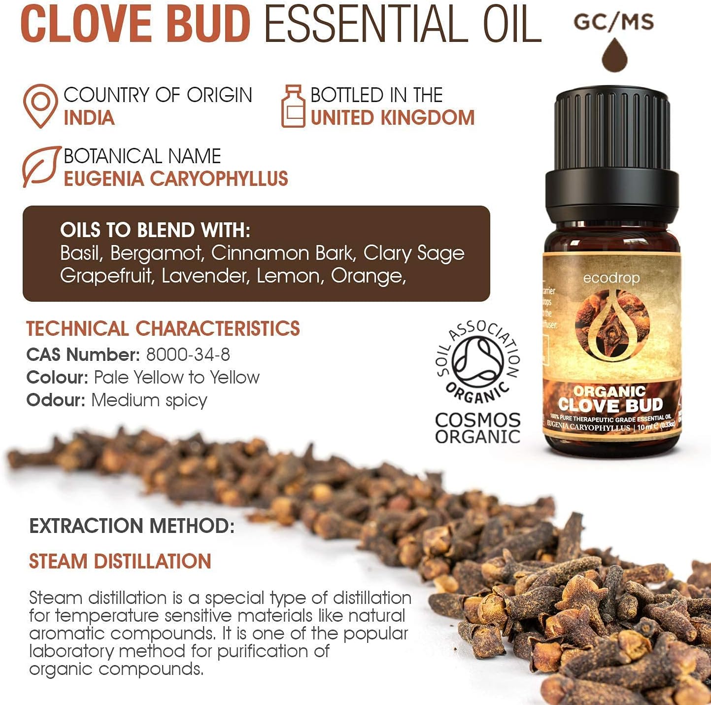 Ecodrop Clove Bud Essential Oil - 10ml Bottle, Brown, 10 ml (Pack of 1) - Image 3