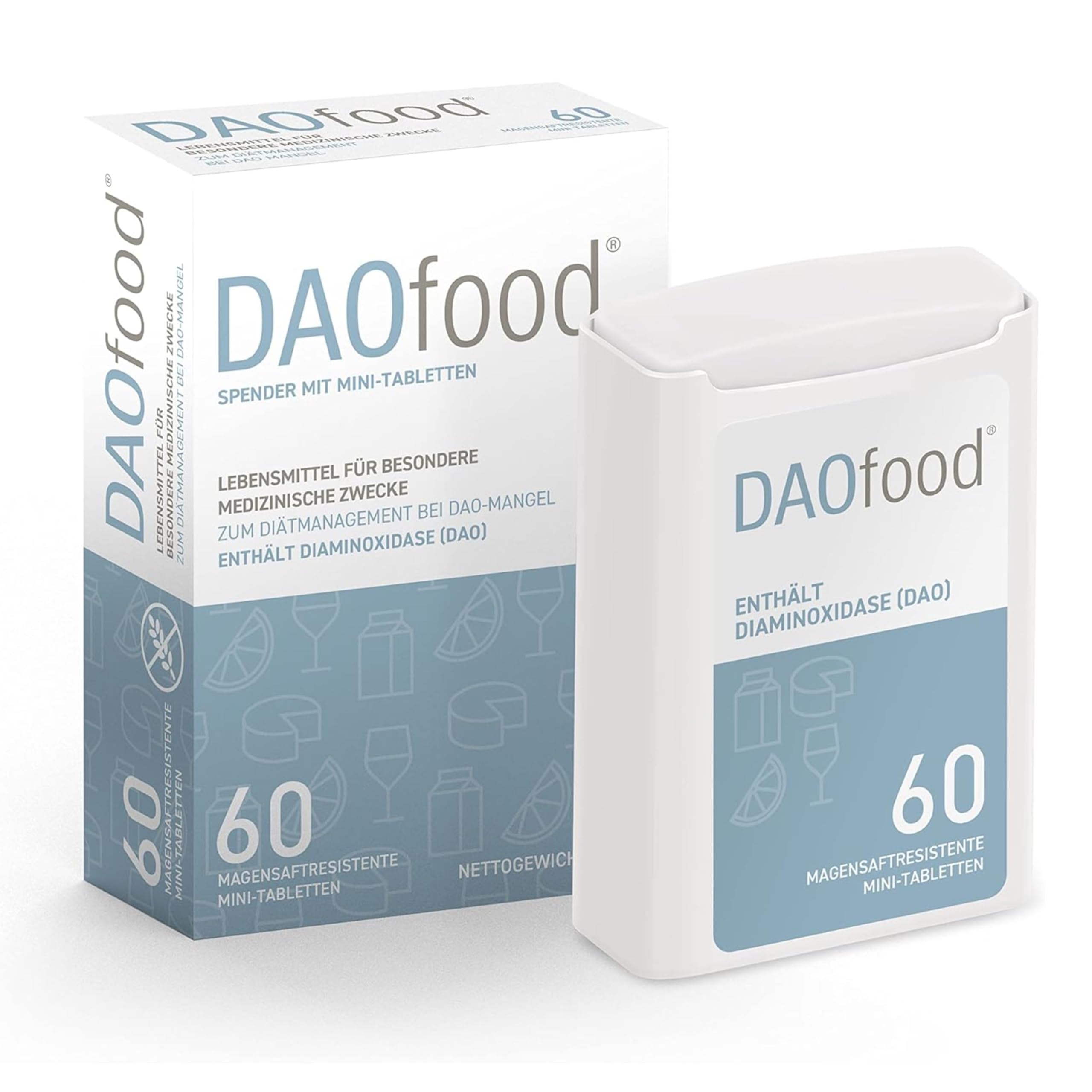 DAOfood 3er Bundle, Diätetische Management bei DAO-Mangel – 3 Dispenser à 60 Mini Gastro-resistente Tabletten - DAO-Enzym