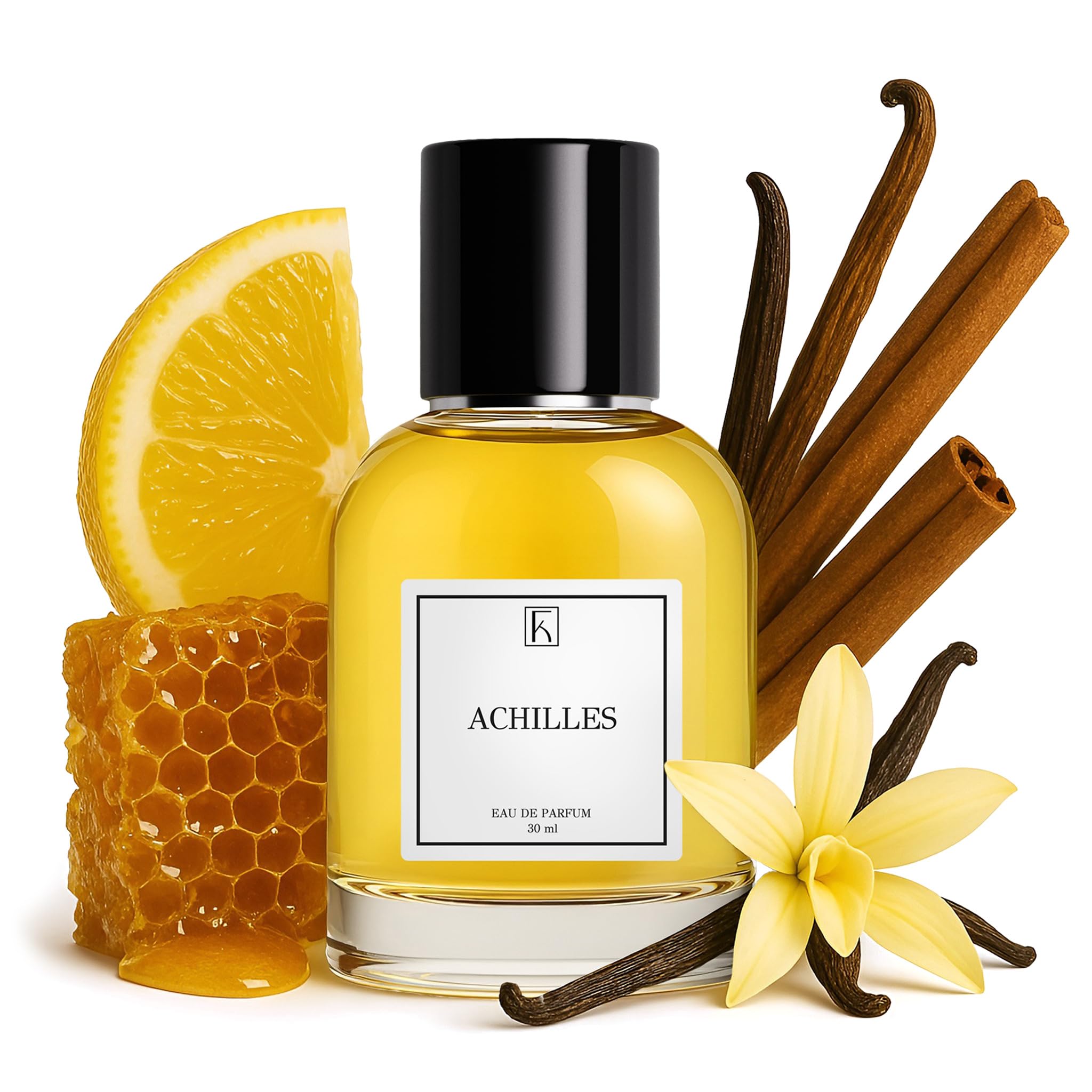 KAZAAR - Aquiles - 30 ml - Eau de Parfum para hombre - Elegantes notas aromáticas de flores dulces y especias - con un 20% de aceite aromático hasta 8 horas de fragancia duradera - de fabricación