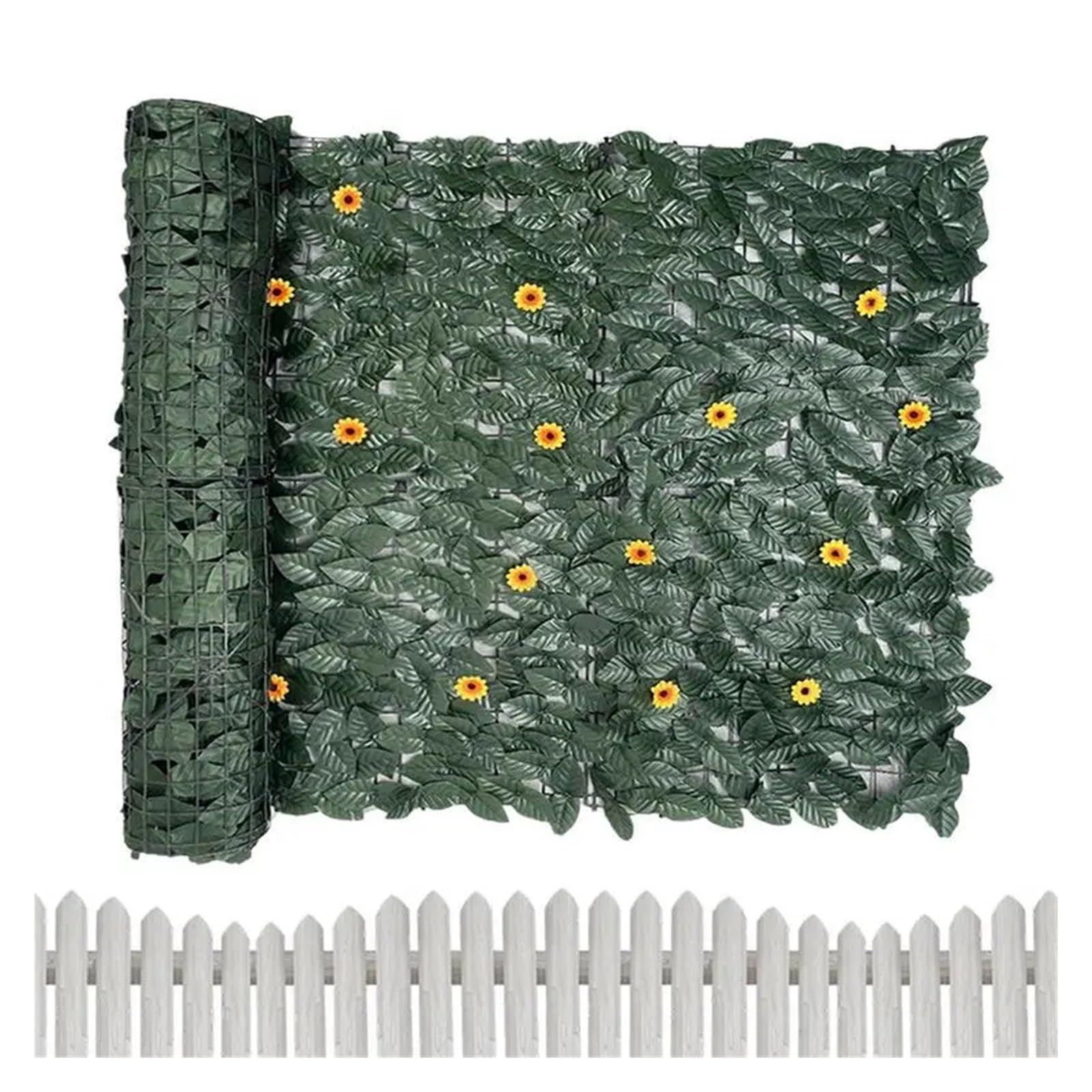Lovssu 0.5X3.0m Garden Privacy Screen Artificial Ivy Hedge Green Leaf Flower Fence Panels Faux Privacy Screen For Home Outdoor Garden Balcony Decoration