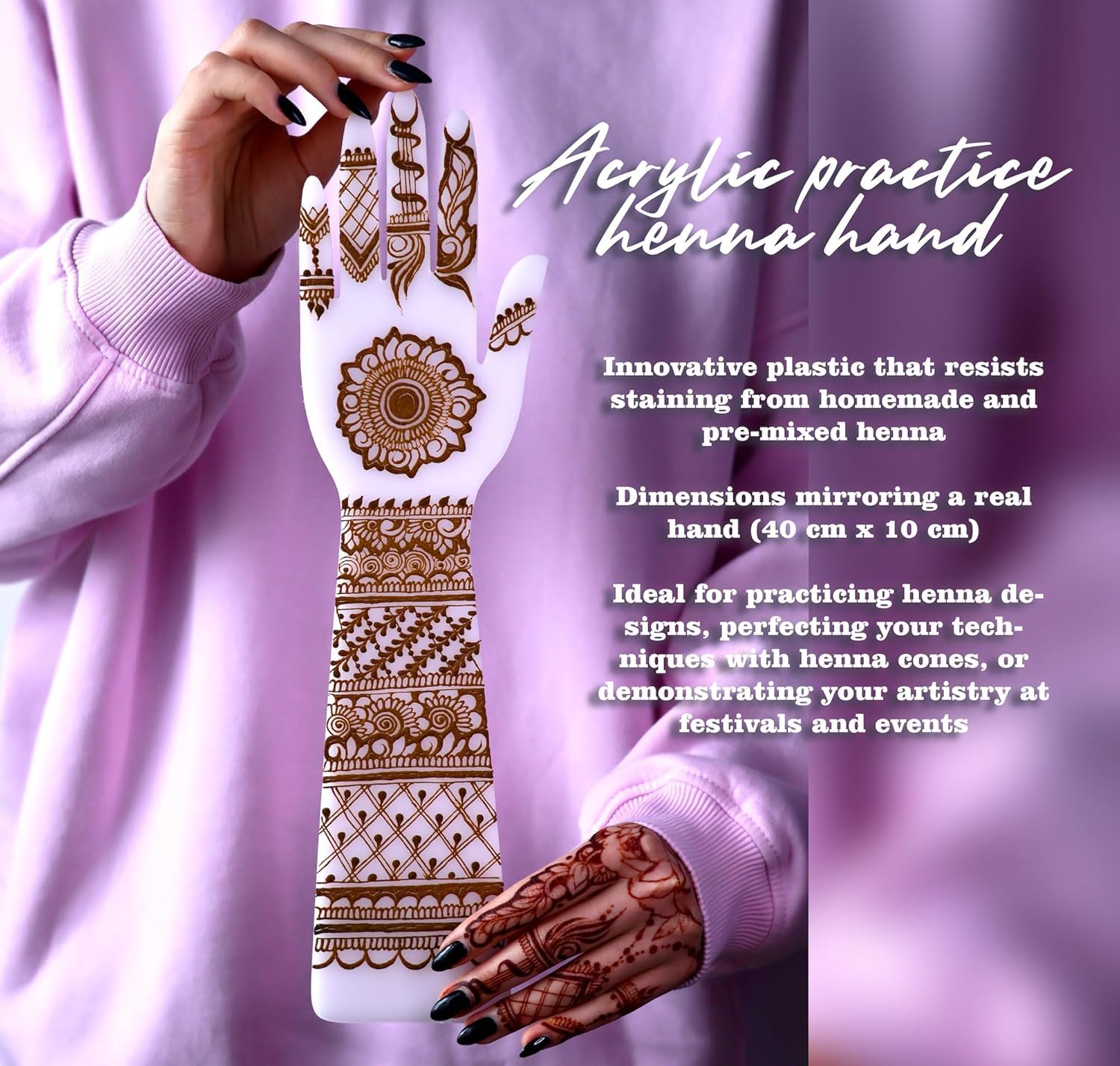 Acryl-Hand für Henna-Übungen, wiederverwendbare Kunststoffplatte für Henna-Zapfen, Paste | Anfänger-Henna-Kit für Mehendi-Kunst