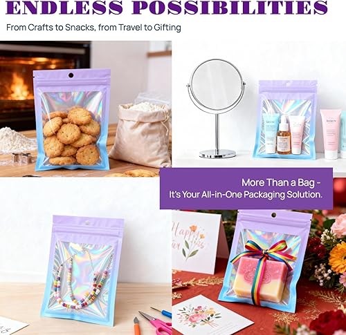 Miniatura 4 de 100 bolsas de Mylar resellables, bolsas a prueba de olores con ventana transparente para almacenamiento de alimentos, embalaje de recuerdos de