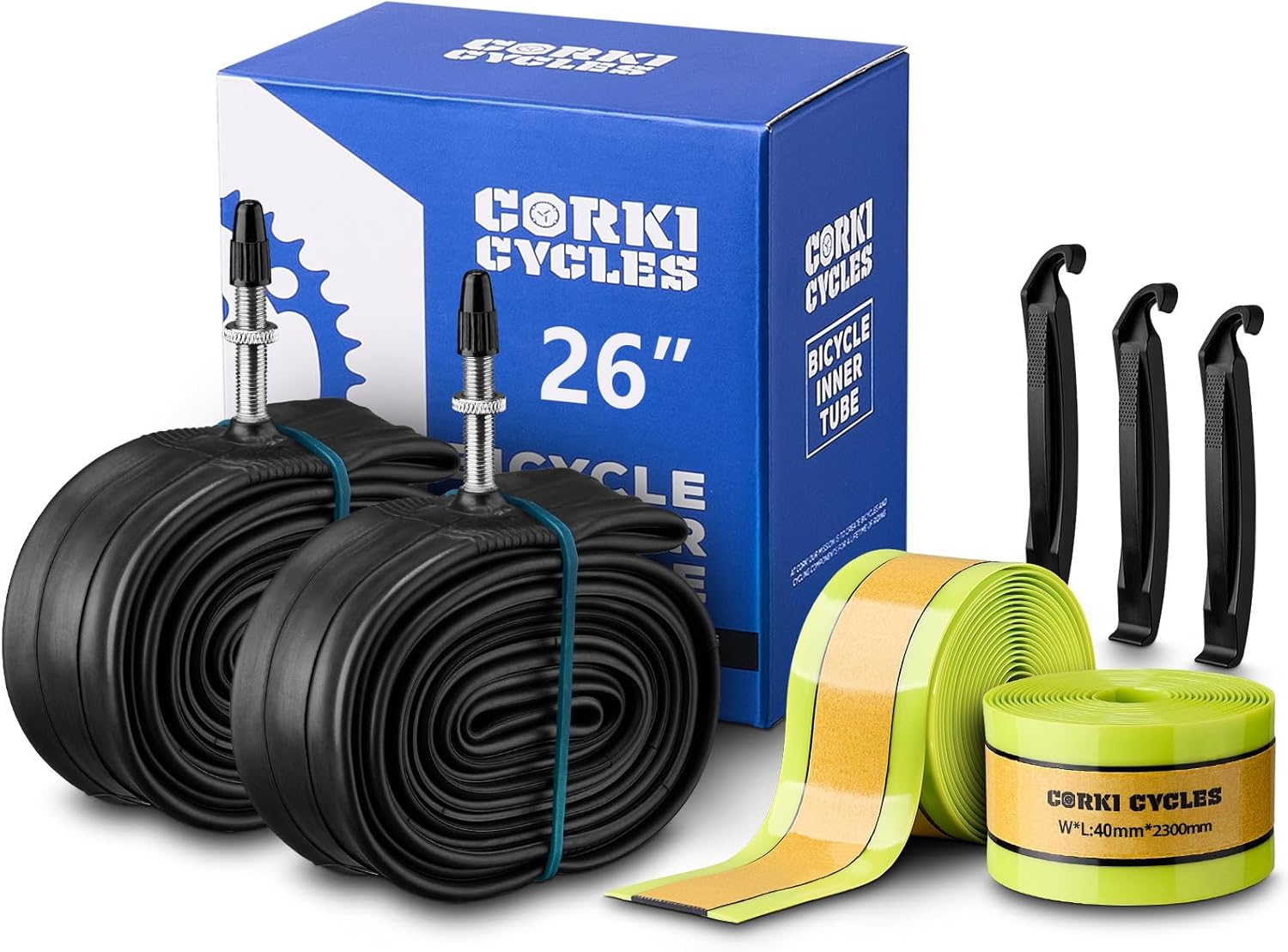 Bike Tube 26 x 2.125-2.4 Presta Valve with Puncture Proof Bicycle Tire Liners 40mm Width