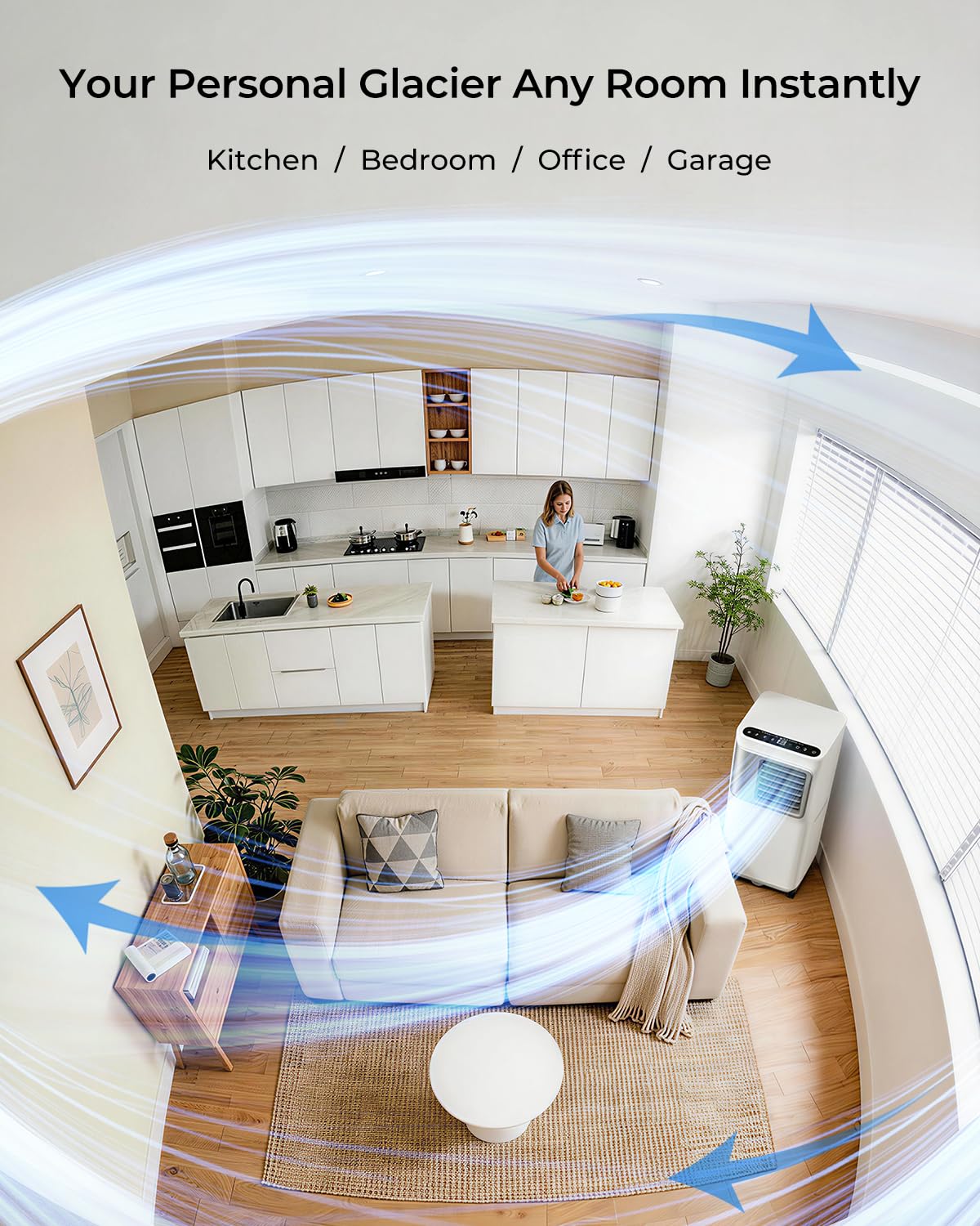 Inteligentny Przenośny Klimatyzator 16000 BTU do 50 m2, WiFi i Pilot, Cichy Osuszacz Wentylator, Tryb Nocny, Samoparowanie, Mobilny Sprzęt AGD do Domu i Biura