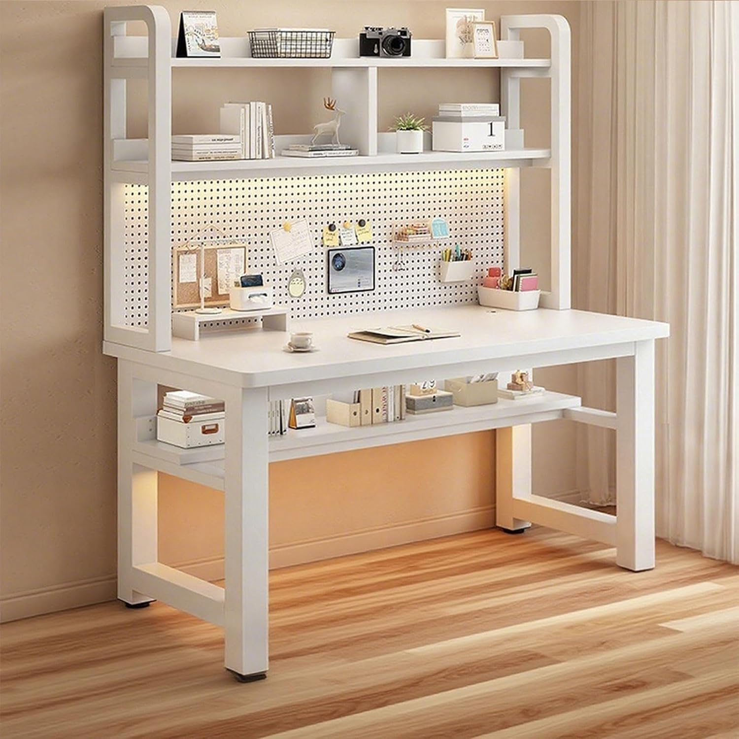 Writing Work Computer Desk with Pegboard,Gaming Desk with Bookshelf Combo,PC Gamer Workstation Desk,Wooden Desktop,for Home Office Work and Gaming(B1,47.2" L x 23.6" W(120x60cm))