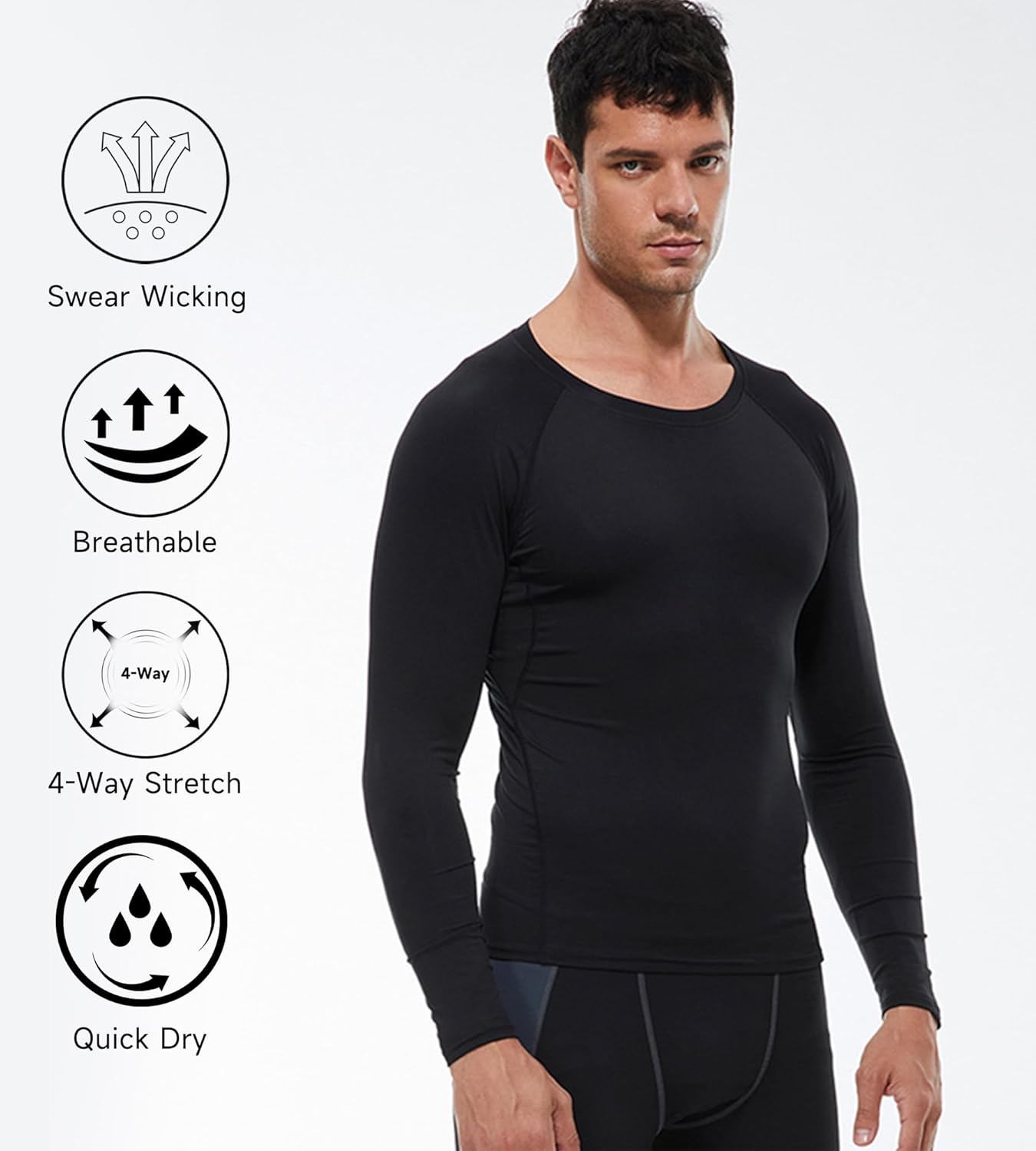 Men's Compression Shirts Long Sleeve Athletic Workout T-Shirt Running Cool Dry Tops Active Base Layer Undershirts thumbnail