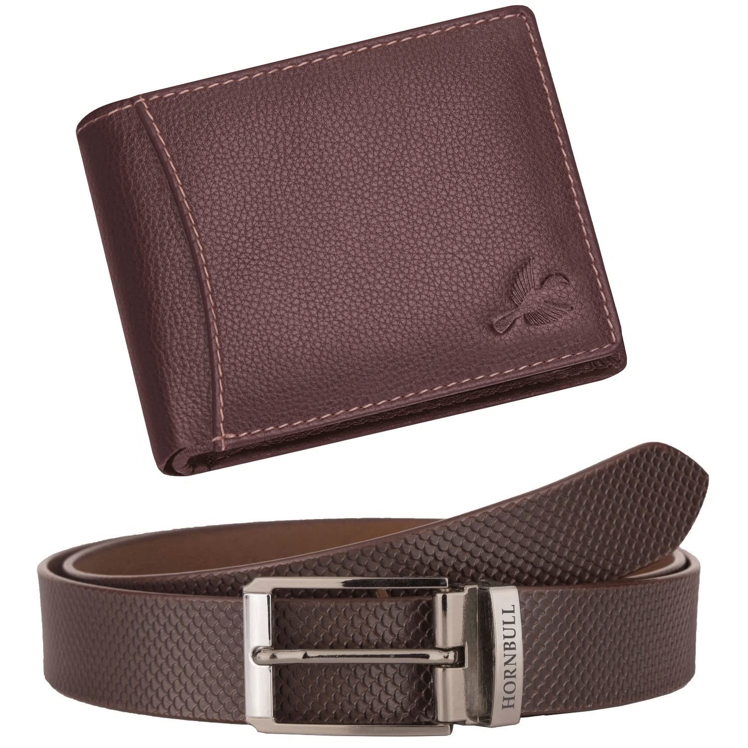 HORNBULL Men's Brown Wallet and Belt Combo BW6995
