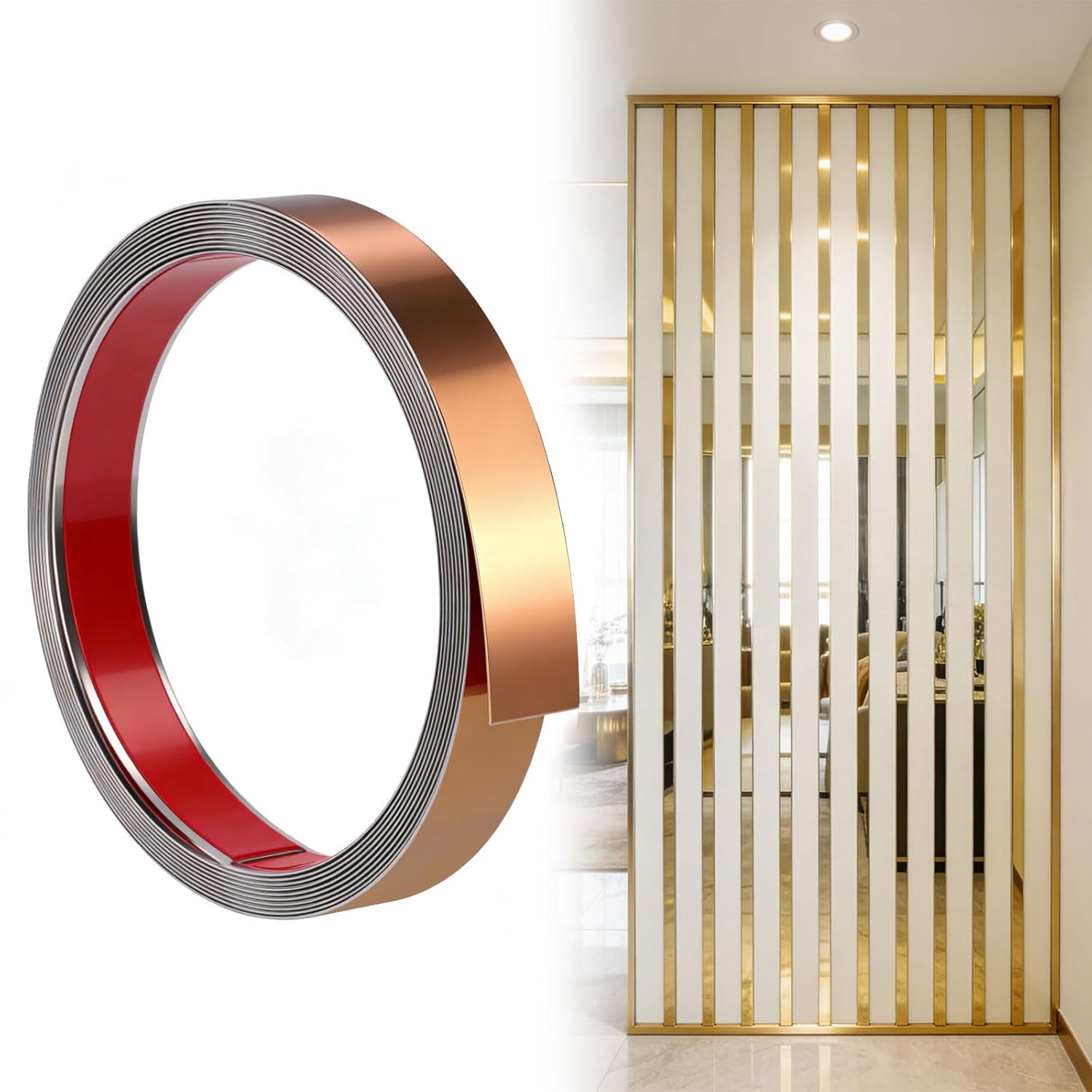 5 m Decorative Strips, Ceiling Mouldings, Self-Adhesive Stucco Strips, Stainless Steel Decorative Strips, Silver Mirror Strips, Self-Adhesive Wall Strip for Toilet, Tile Edge, Wall Corner, Skirting