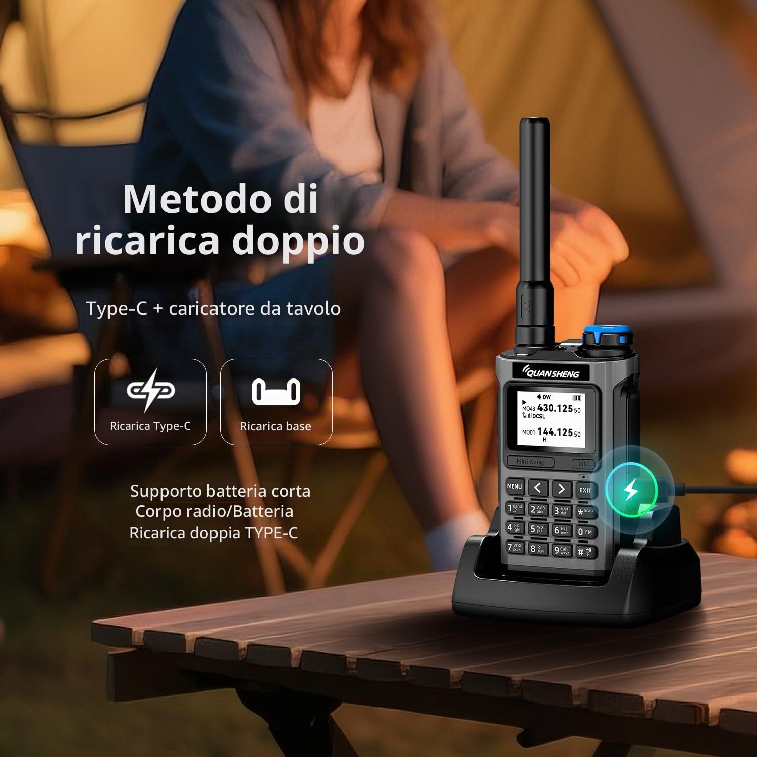 QUANSHENG UV-K1 Walkie-Talkie Handheld Ham Radio, Air Band Receive 50-600MHz, Wireless Copy, One Key Frequency Match, Type-C Charging, NOAA Weather, 200 canali, VOX, radio portatile a due vie